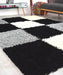 Black & Grey Checked Thick Shaggy Rug - California-Bargainia.com