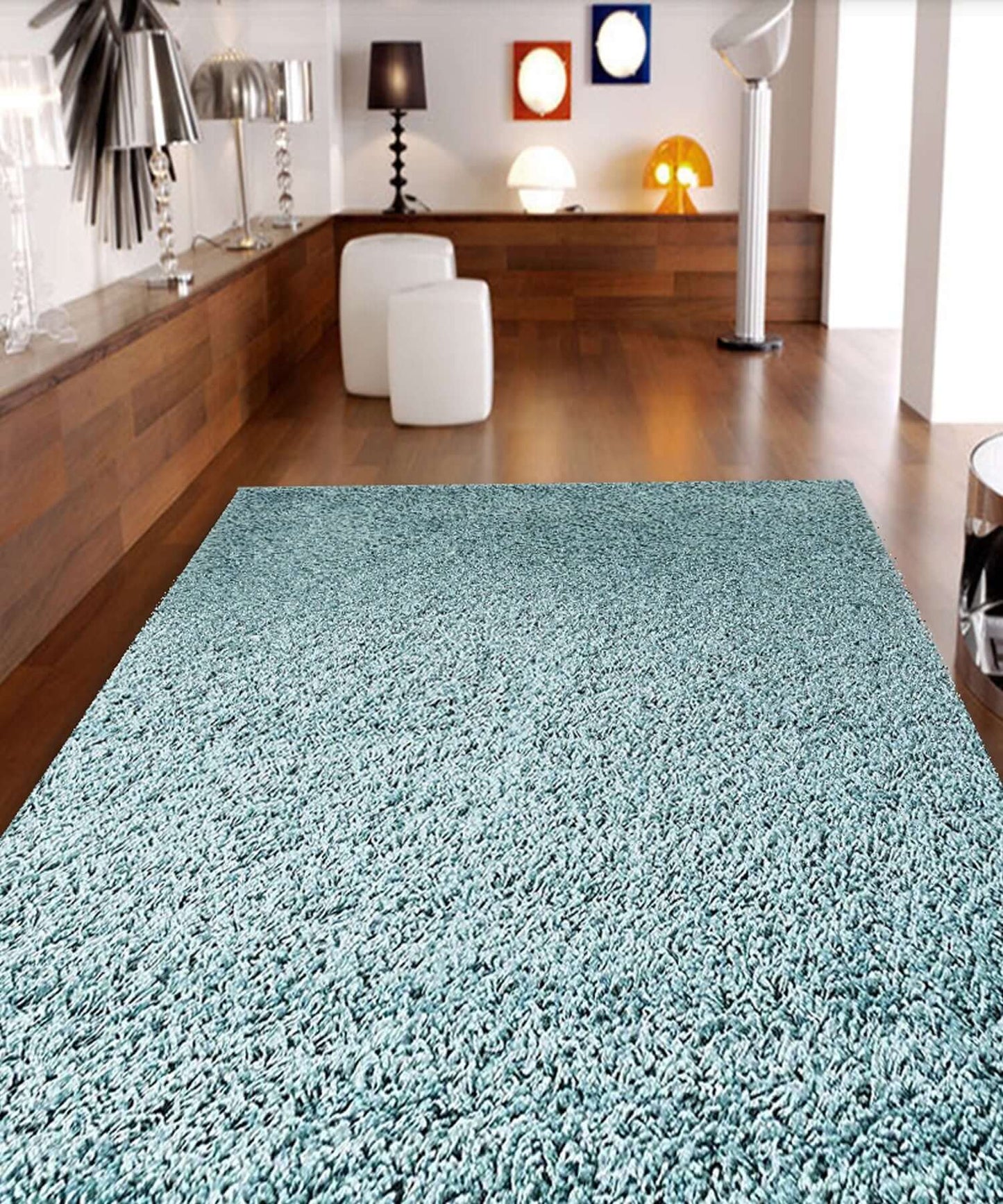 Duck Egg Blue Thick Shaggy Rug - California