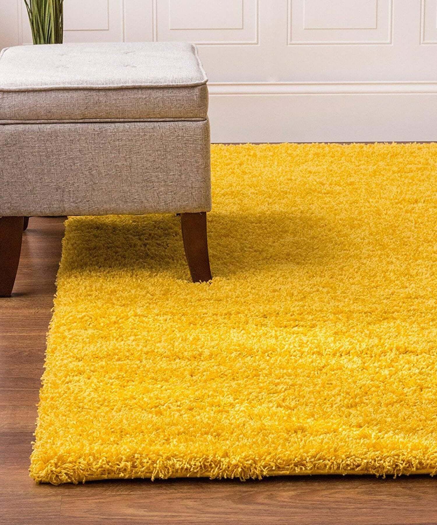 Mustard Yellow Thick Shaggy Rug - California