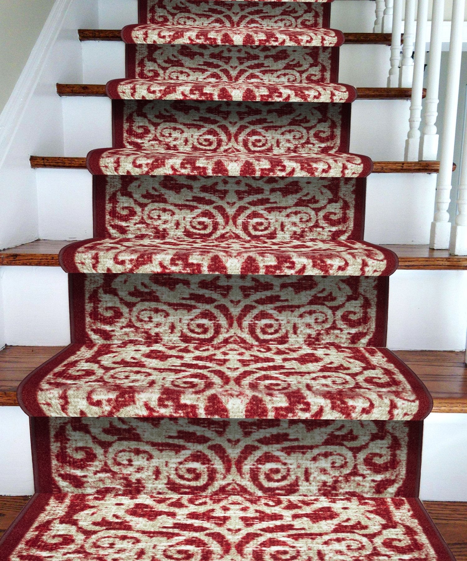 Hard Wearing Non-Slip Kitchen Runner Mat - Red Filigree-Bargainia.com