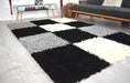 Black & Grey Checked Thick Shaggy Rug - California-Bargainia.com