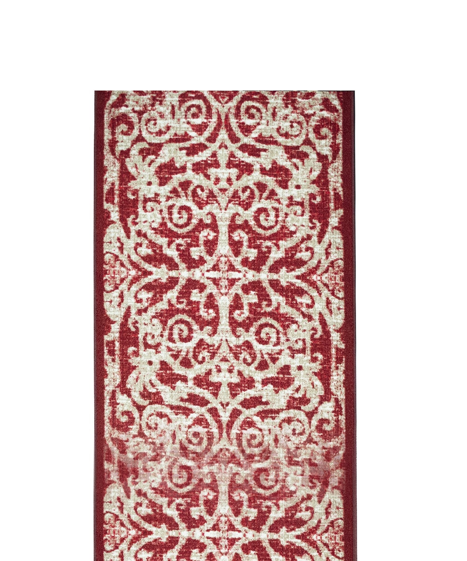 Hard Wearing Non-Slip Kitchen Runner Mat - Red Filigree-Bargainia.com