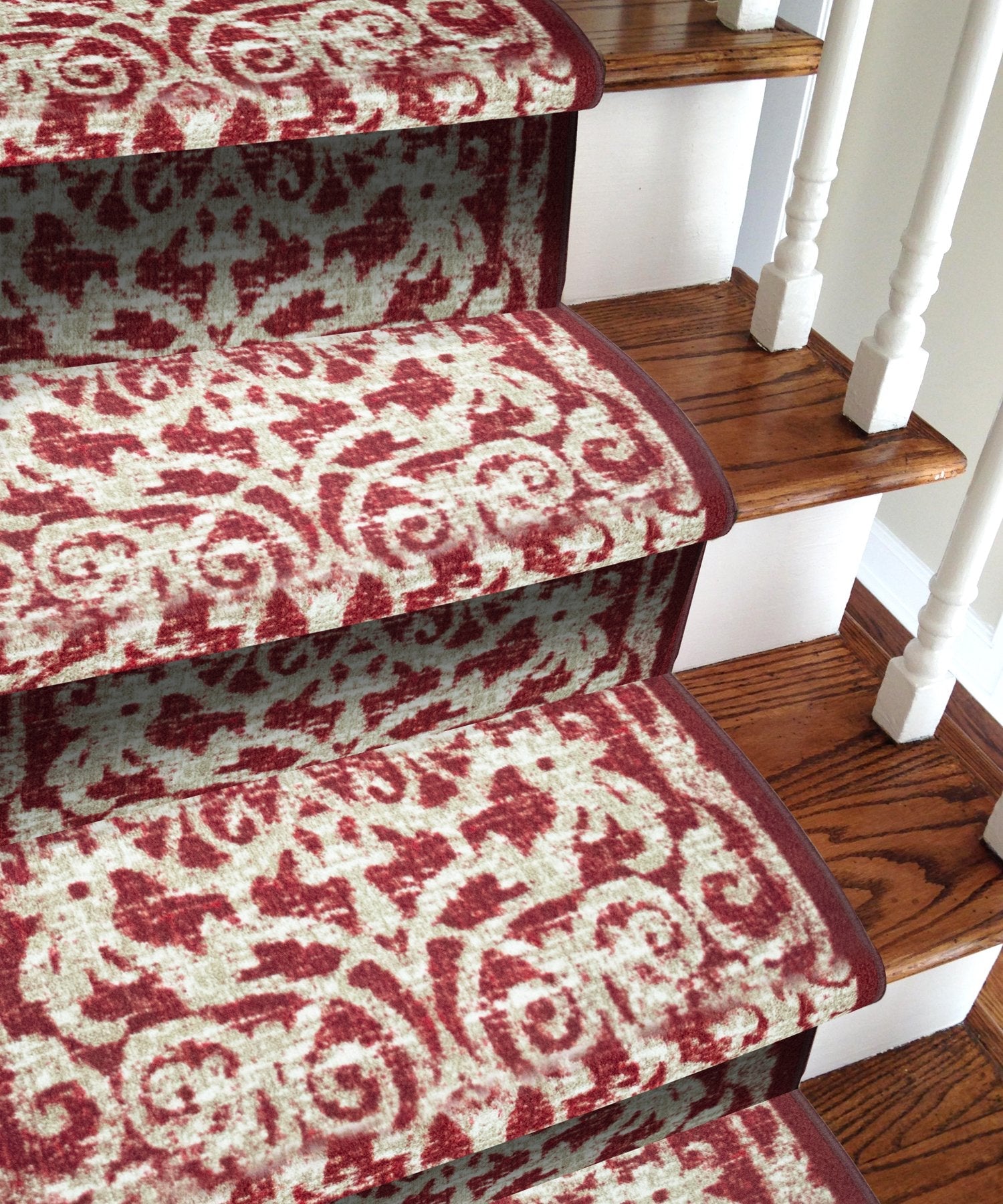 Hard Wearing Non-Slip Kitchen Runner Mat - Red Filigree-Bargainia.com