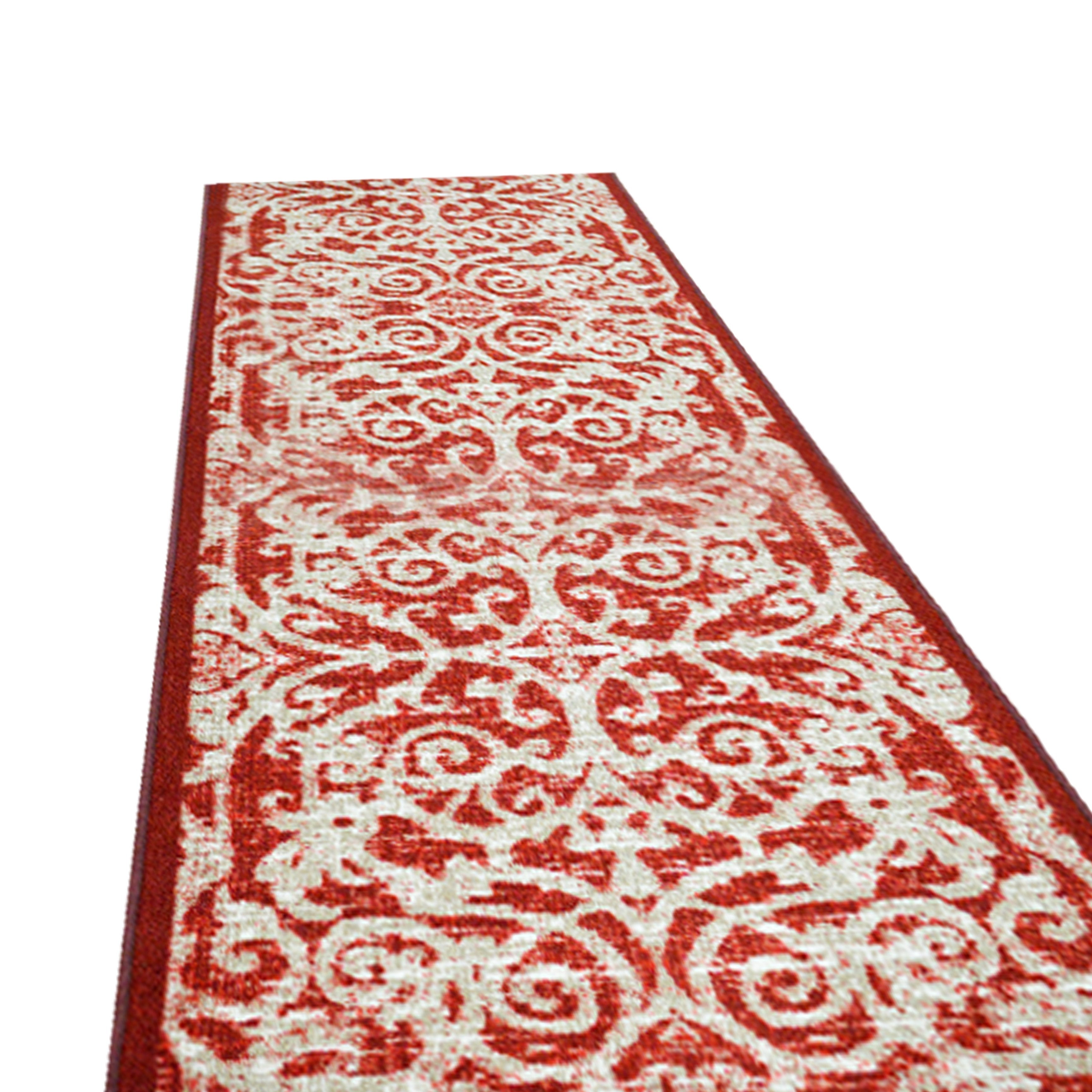 Hard Wearing Non-Slip Kitchen Runner Mat - Red Filigree-Bargainia.com