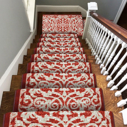 Hard Wearing Non-Slip Kitchen Runner Mat - Red Filigree-Bargainia.com