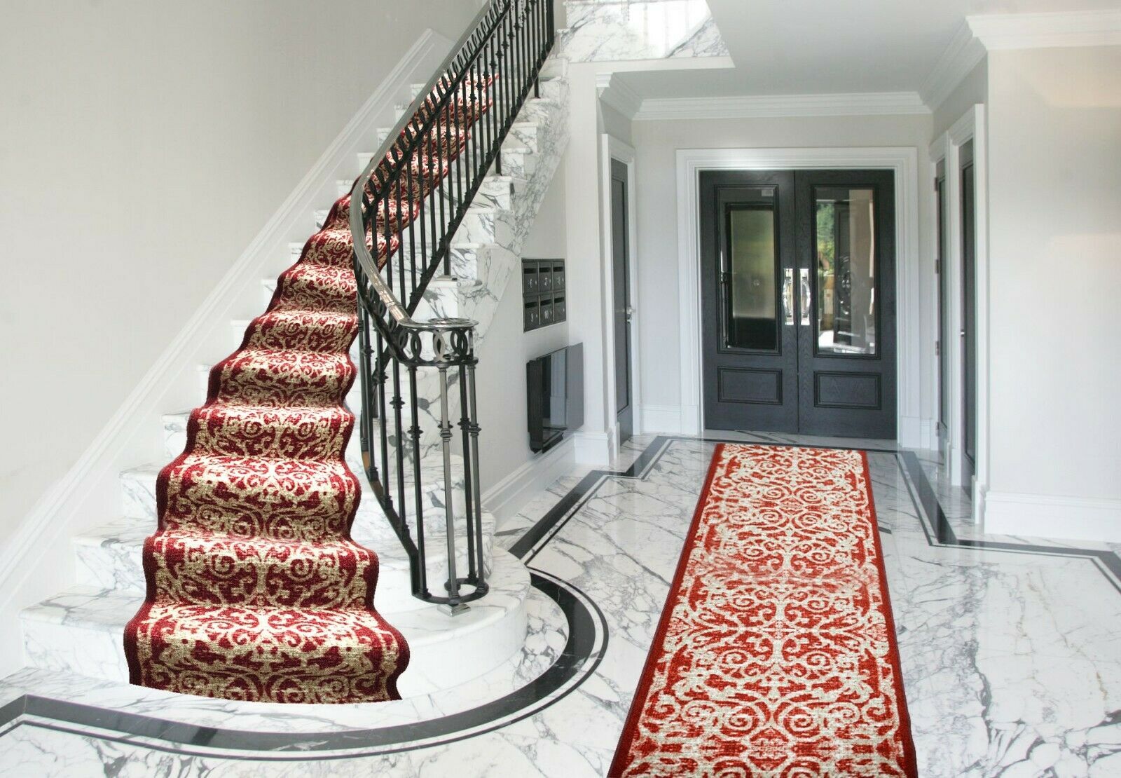 Hard Wearing Non-Slip Kitchen Runner Mat - Red Filigree-Bargainia.com