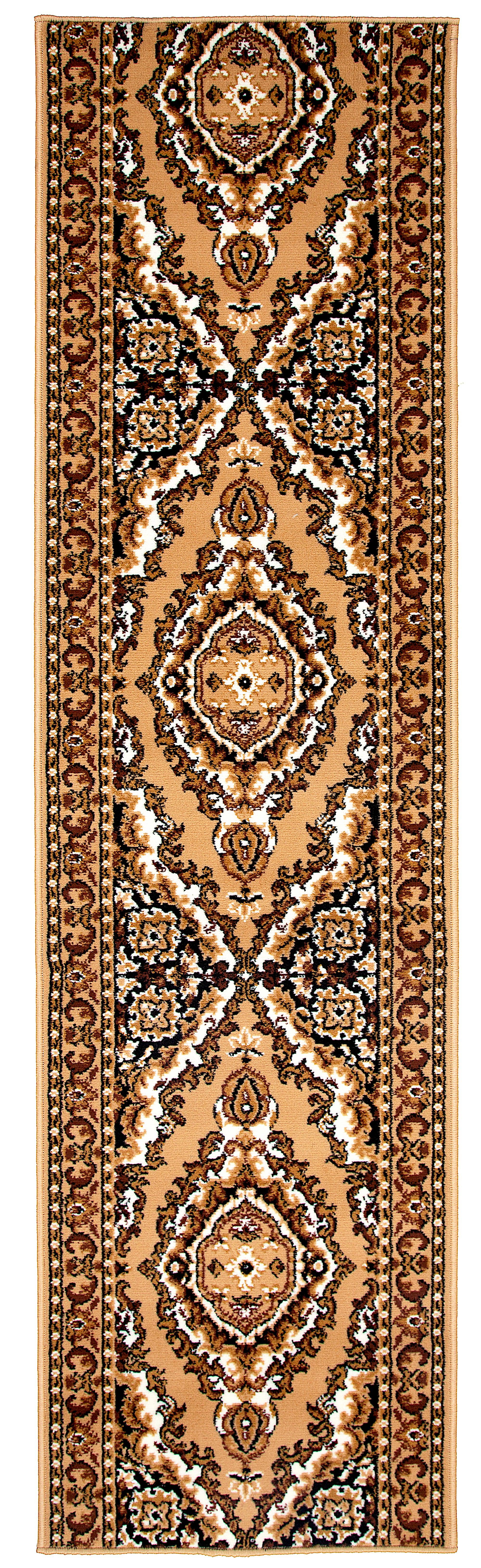 Beige Traditional Medallion Stair Runner / Kitchen Mat - Texas (Custom Sizes Available)-5056150268406-Bargainia.com