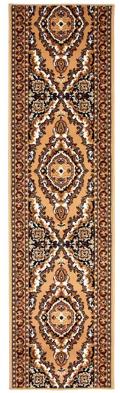 Beige Traditional Medallion Stair Runner / Kitchen Mat - Texas (Custom Sizes Available)-5056150268406-Bargainia.com