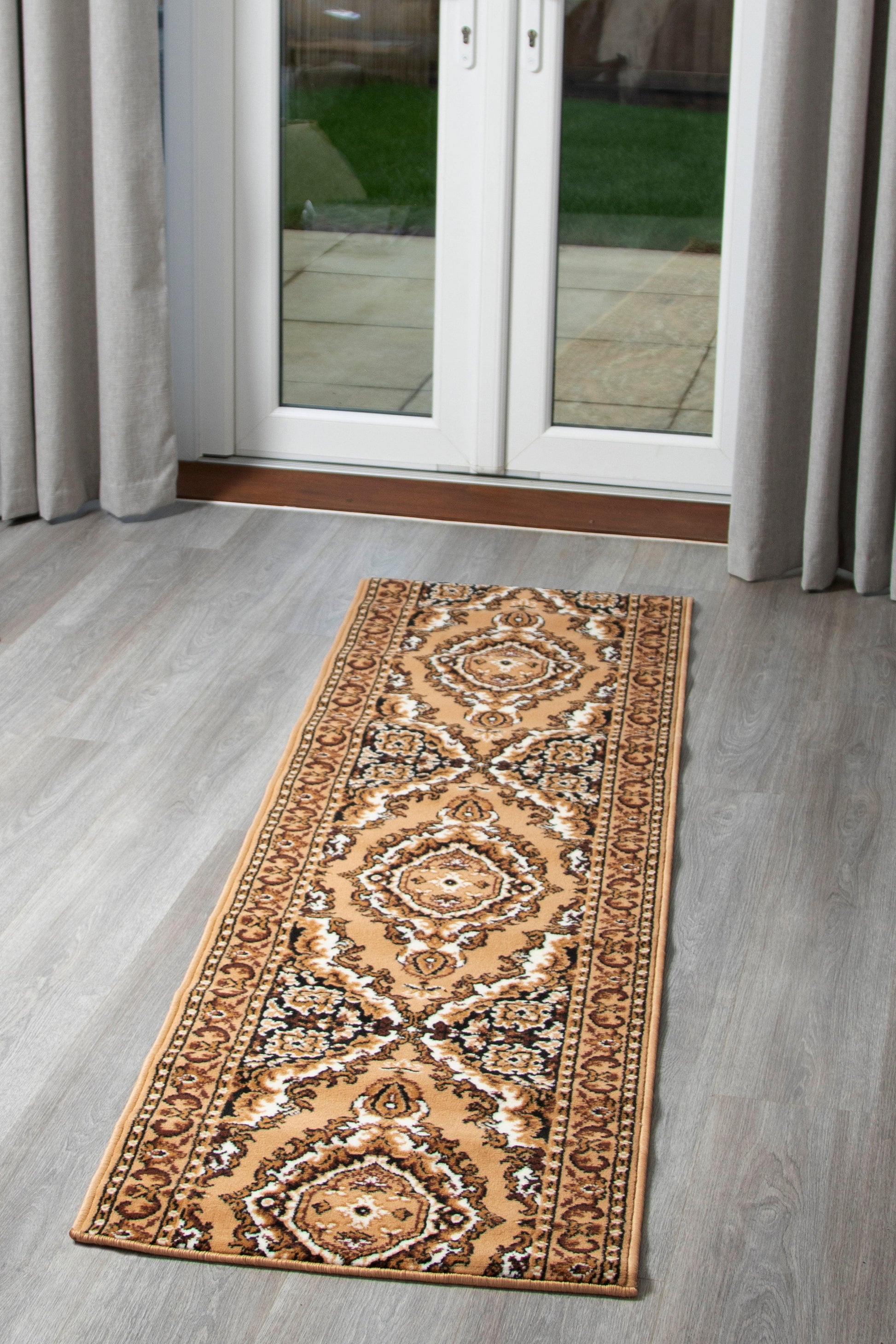 Beige Traditional Medallion Stair Runner / Kitchen Mat - Texas (Custom Sizes Available)-5056150268406-Bargainia.com