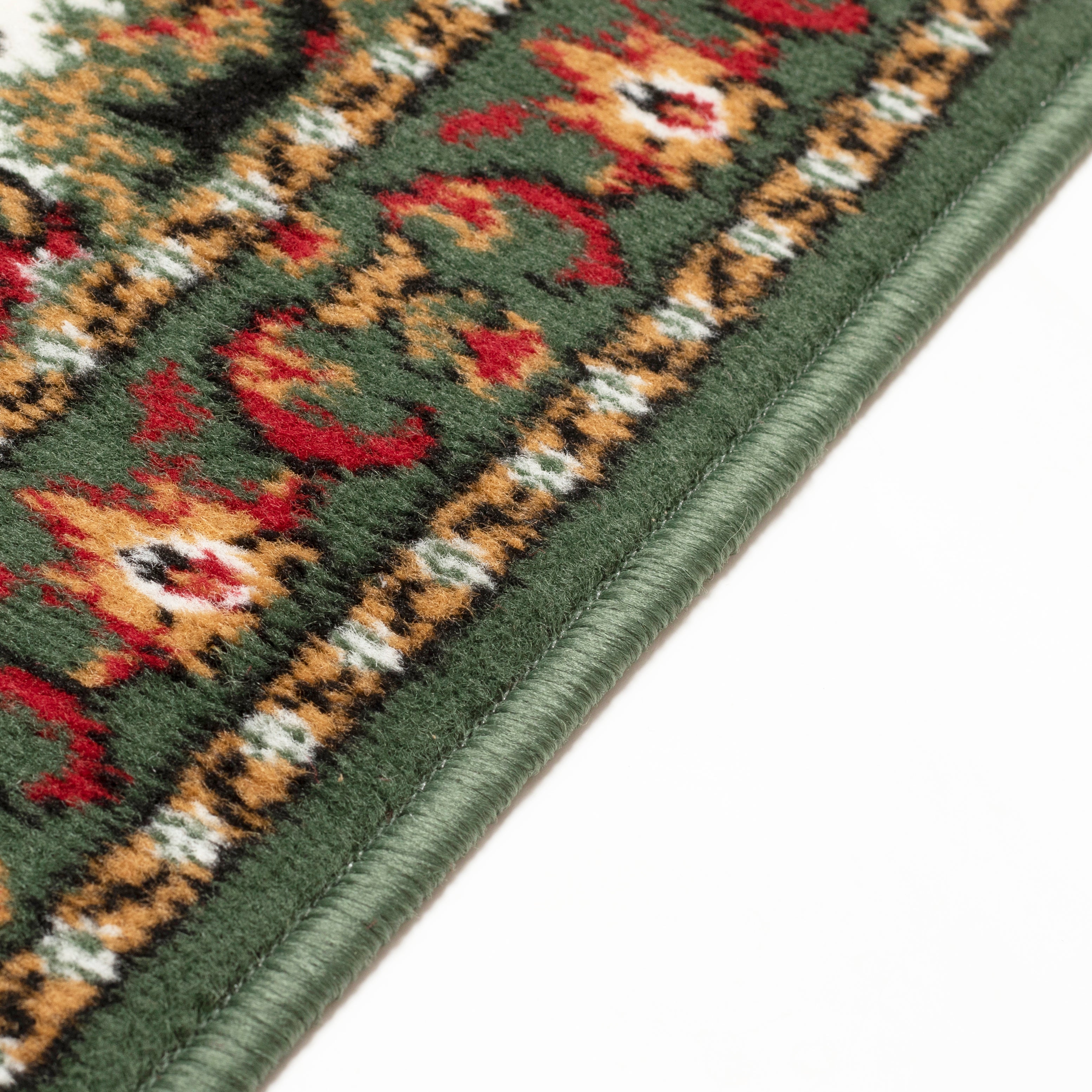 Green Traditional Medallion Stair Runner / Kitchen Mat - Texas (Custom Sizes Available)-5056150268536-Bargainia.com