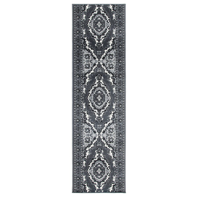 Grey Traditional Medallion Hard Wearing Runner Mat - Texas-Bargainia.com