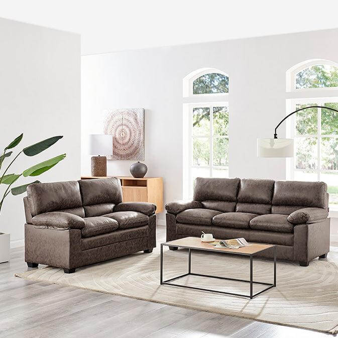 Oxford Bonded Faux Leather Sofa Suite - Chocolate Brown-Bargainia.com