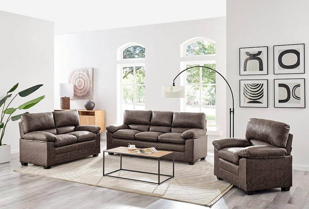 Oxford Bonded Faux Leather Sofa Suite - Chocolate Brown-Bargainia.com