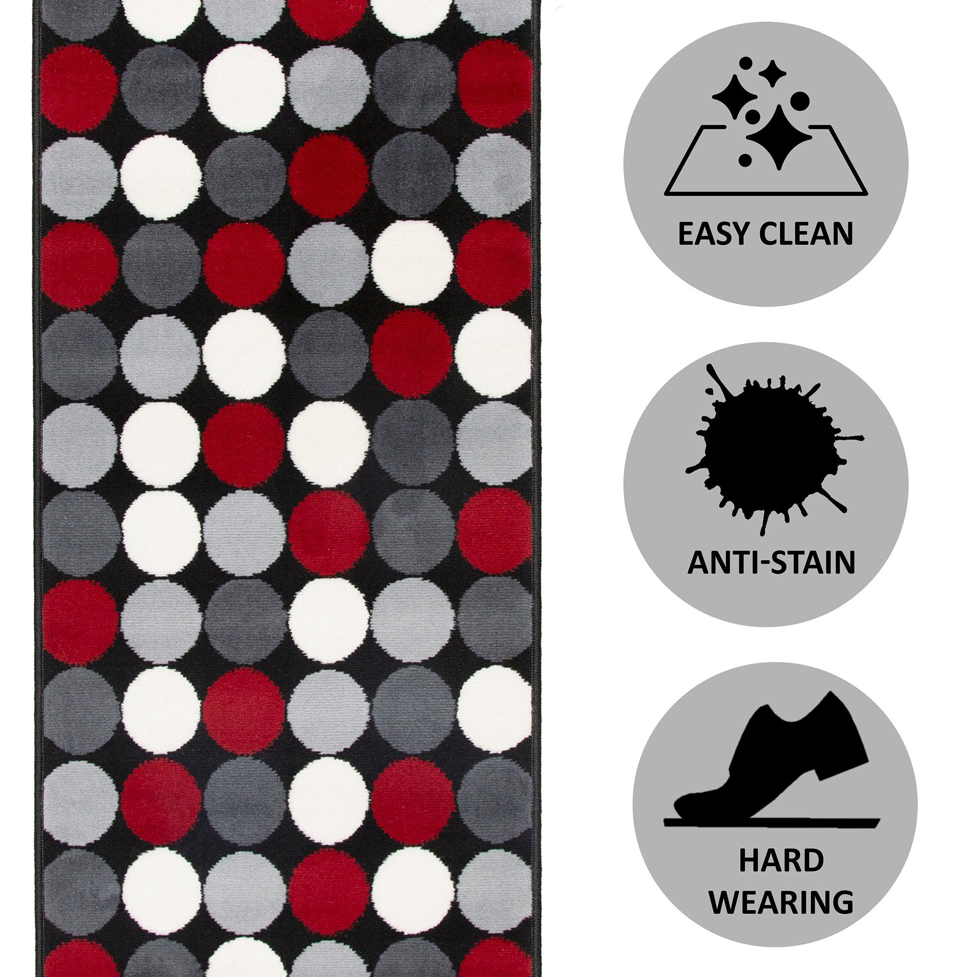 Red & Grey Spots Stair Runner / Kitchen Mat - Texas (Custom Sizes Available)-5056150270591-Bargainia.com