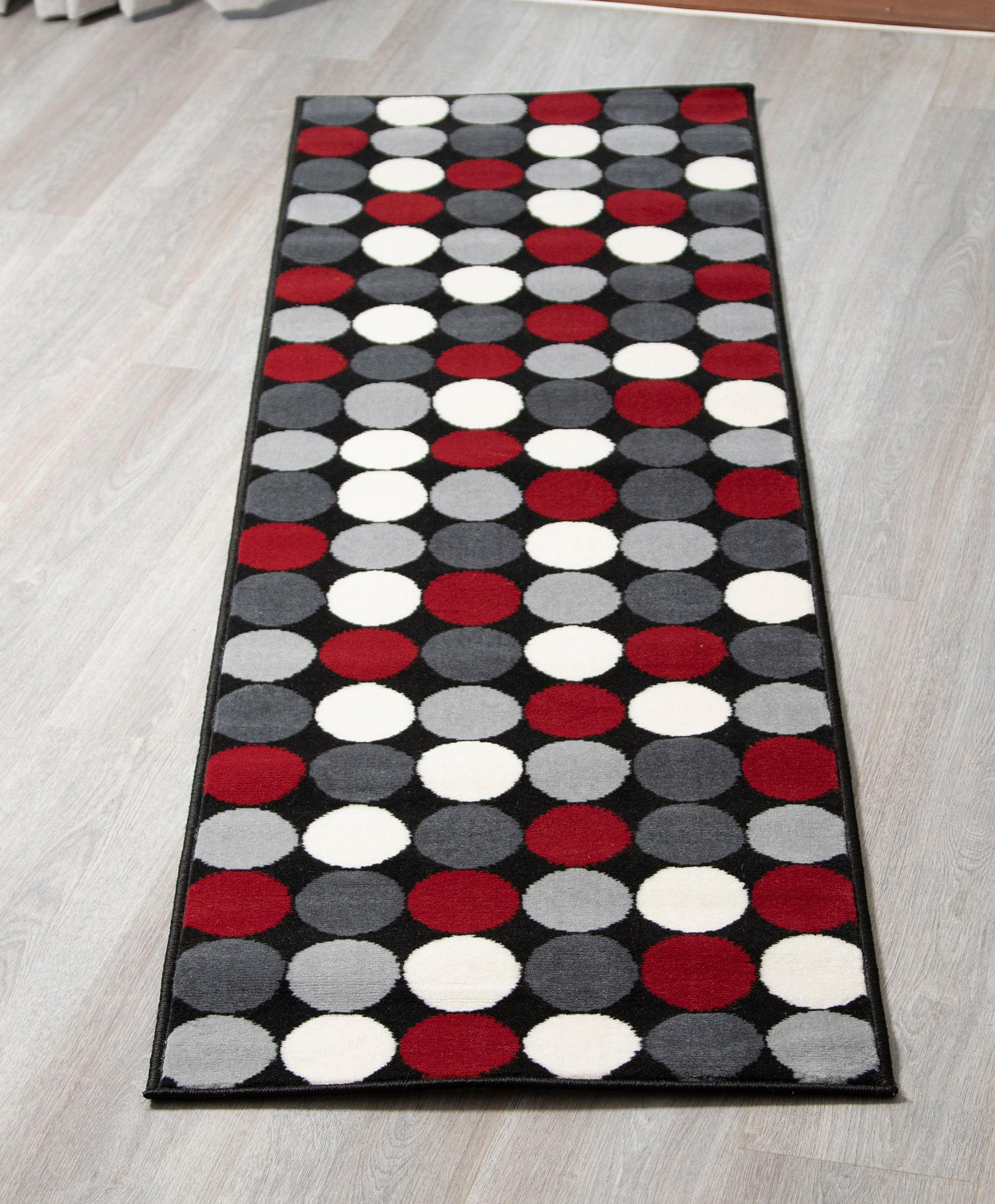 Red & Grey Spots Stair Runner / Kitchen Mat - Texas (Custom Sizes Available)-5056150270591-Bargainia.com