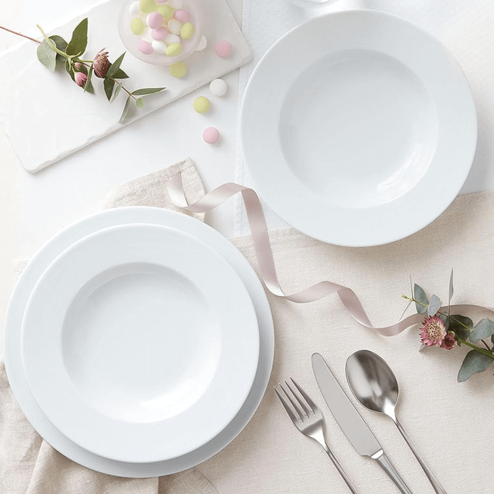 Genevi√®ve Lethu Dinnerware 22.5cm Porcelain Pasta Bowls, Set of 2, White-5054903802280-Bargainia.com