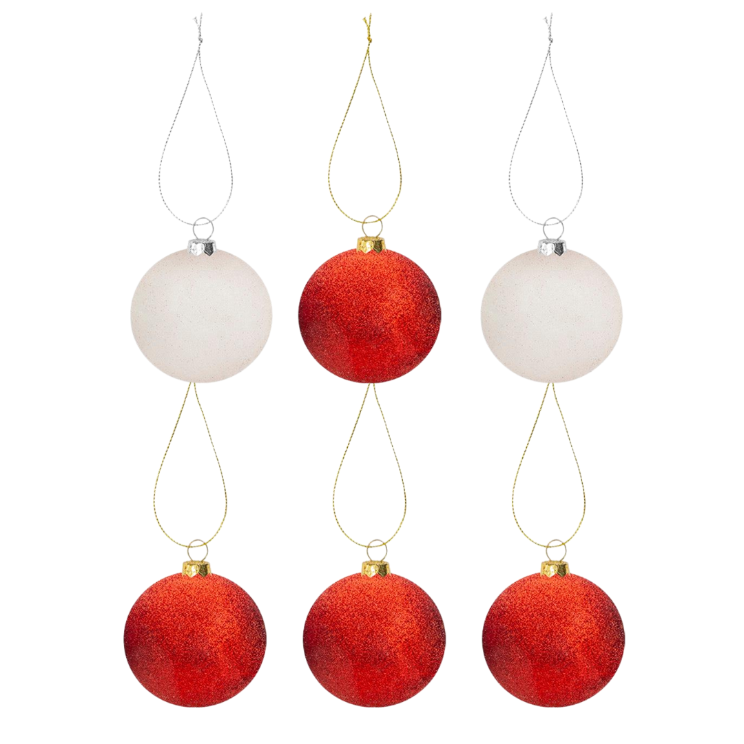 Large Baubles Red & White 10cm Shatterproof Set of 6