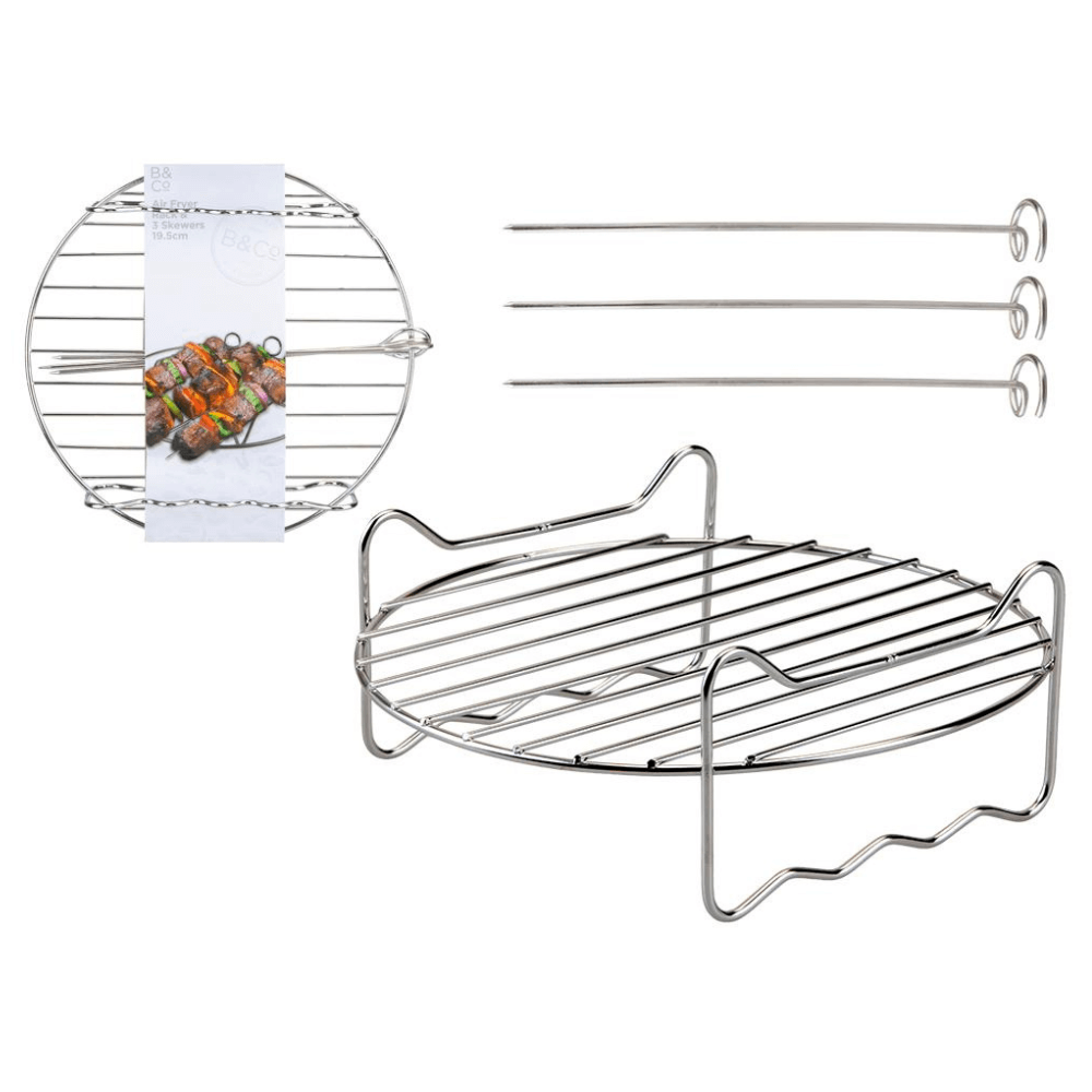 Air Fryer Rack With 3 Skewers - 19 x 19 x 5cm-5050565705914-Bargainia.com