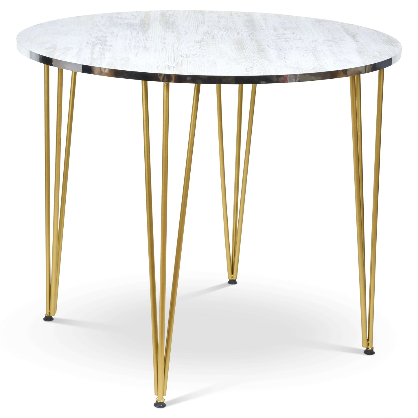 Coffee Table with Wood &amp; Silver Effect and Gold Hairpin Legs - 90cm