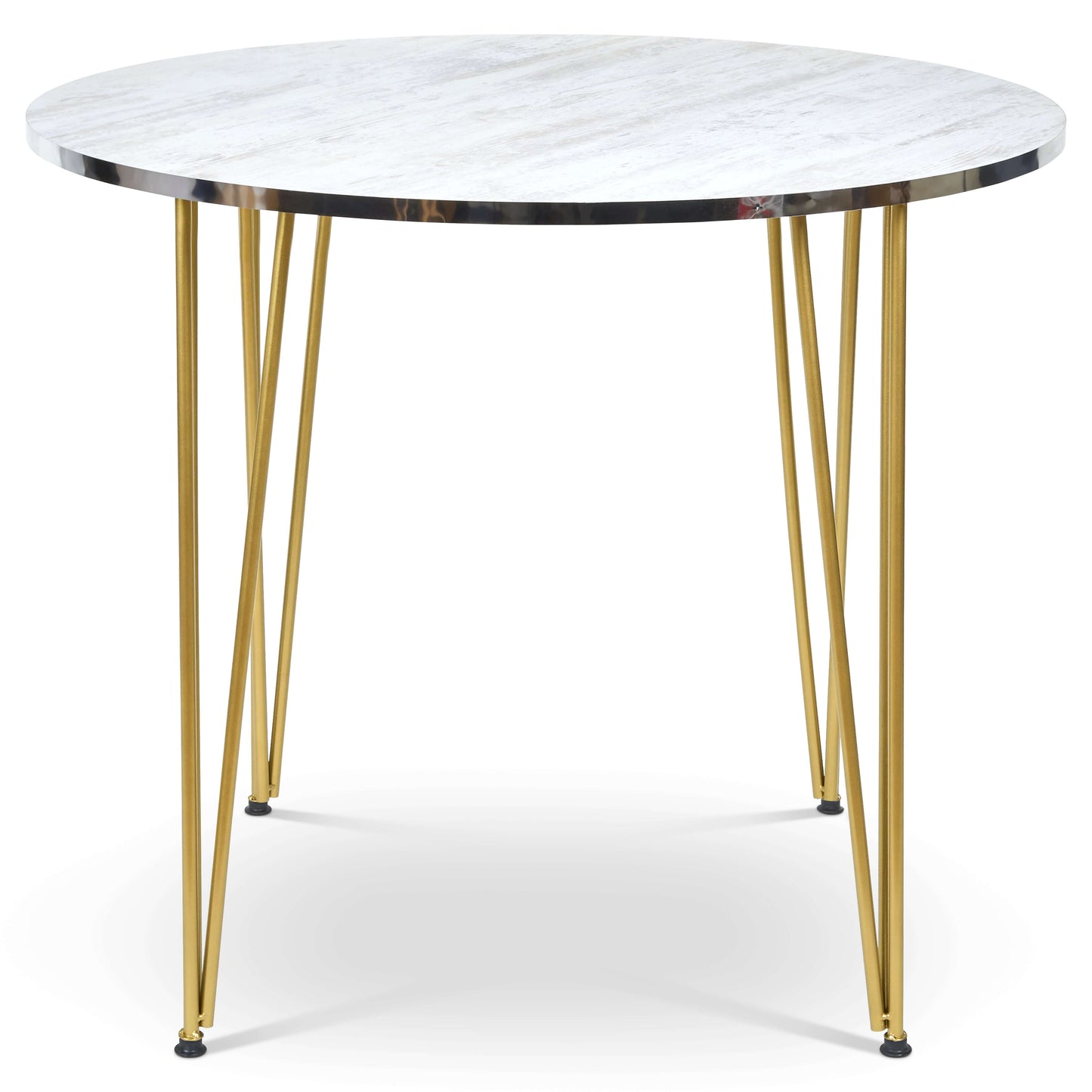 Coffee Table with Wood &amp; Silver Effect and Gold Hairpin Legs - 90cm