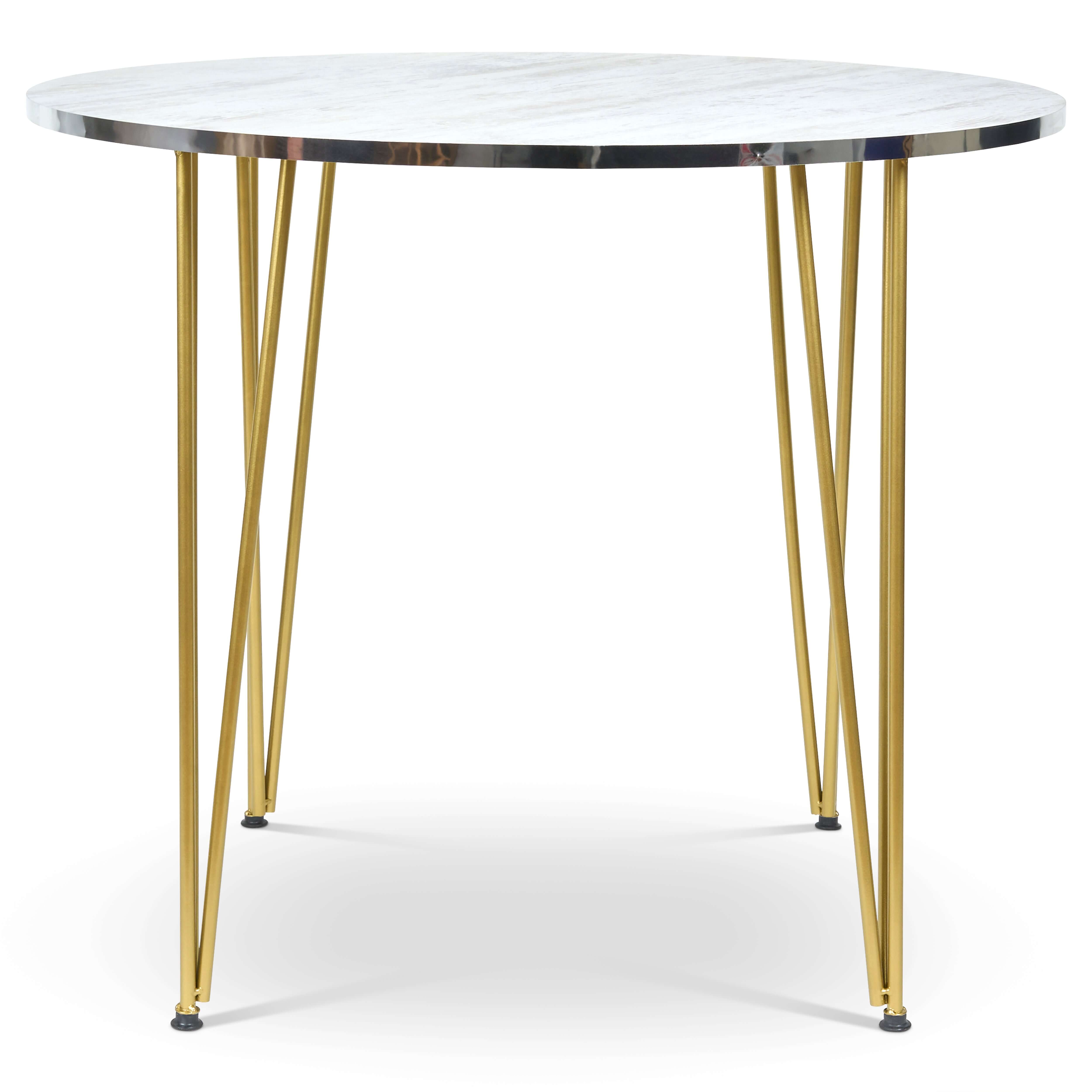 Coffee Table with Wood &amp; Silver Effect and Gold Hairpin Legs - 90cm