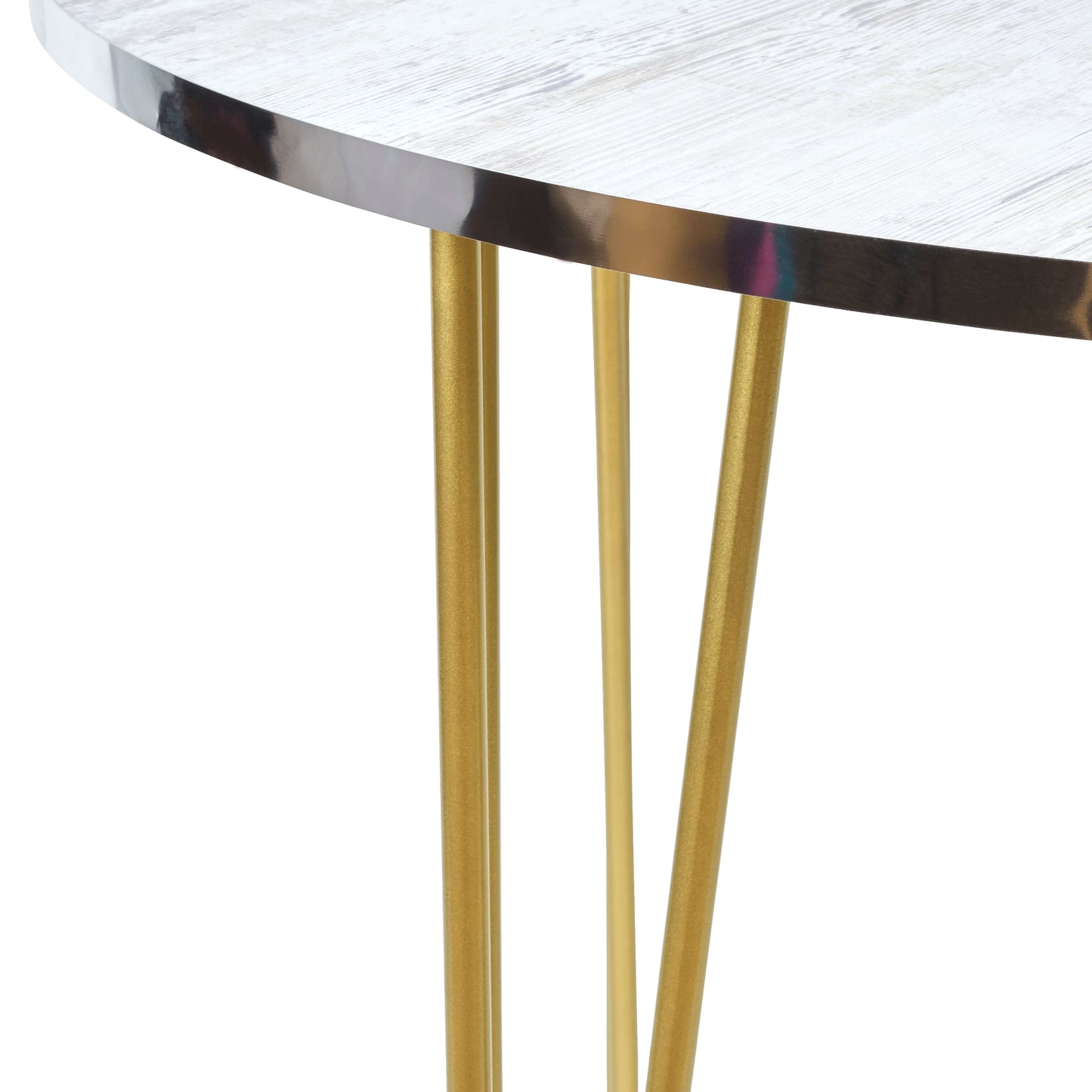 Coffee Table with Wood &amp; Silver Effect and Gold Hairpin Legs - 90cm