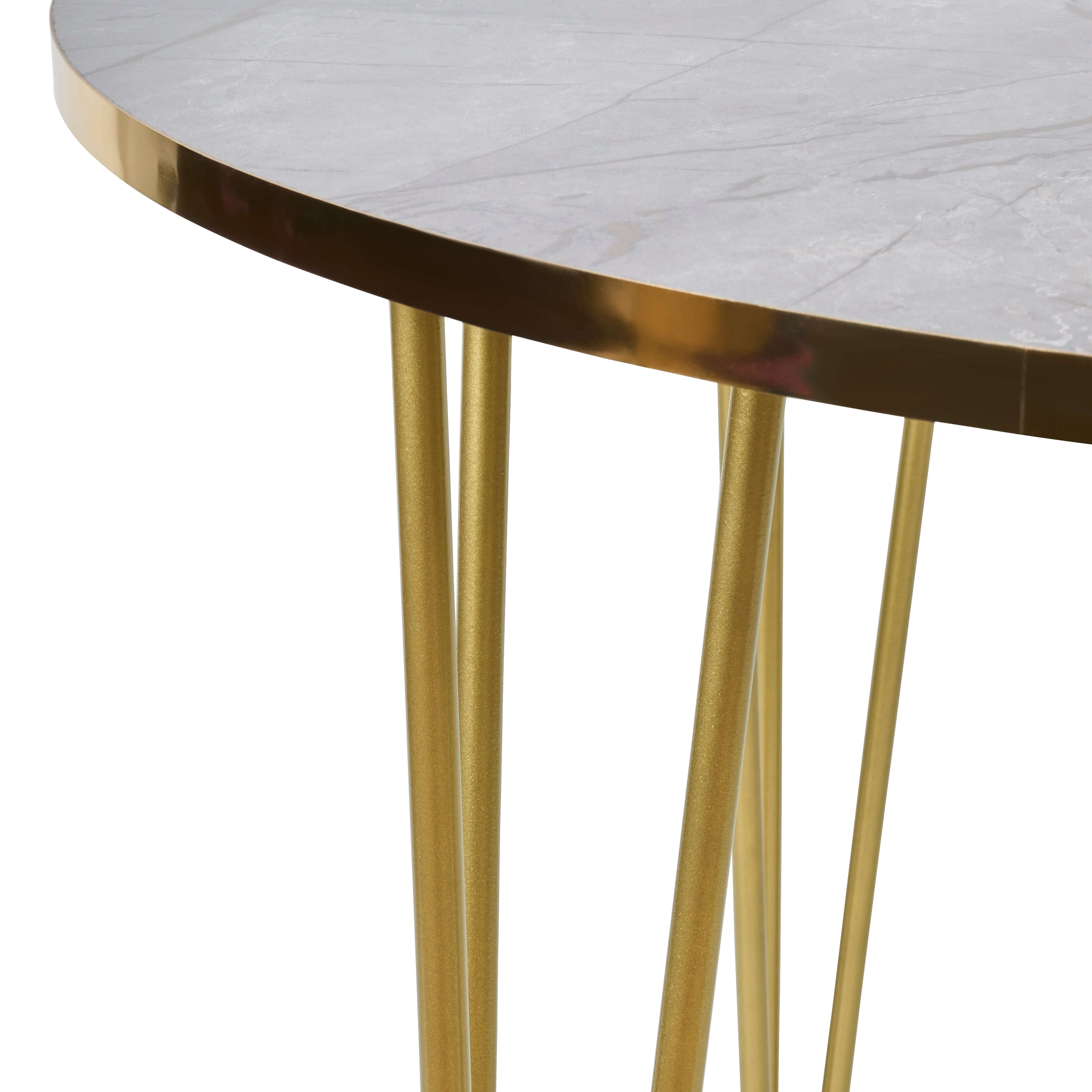 Coffee Table Grey Marble & Gold Effect Hair Pin Legs 90cm