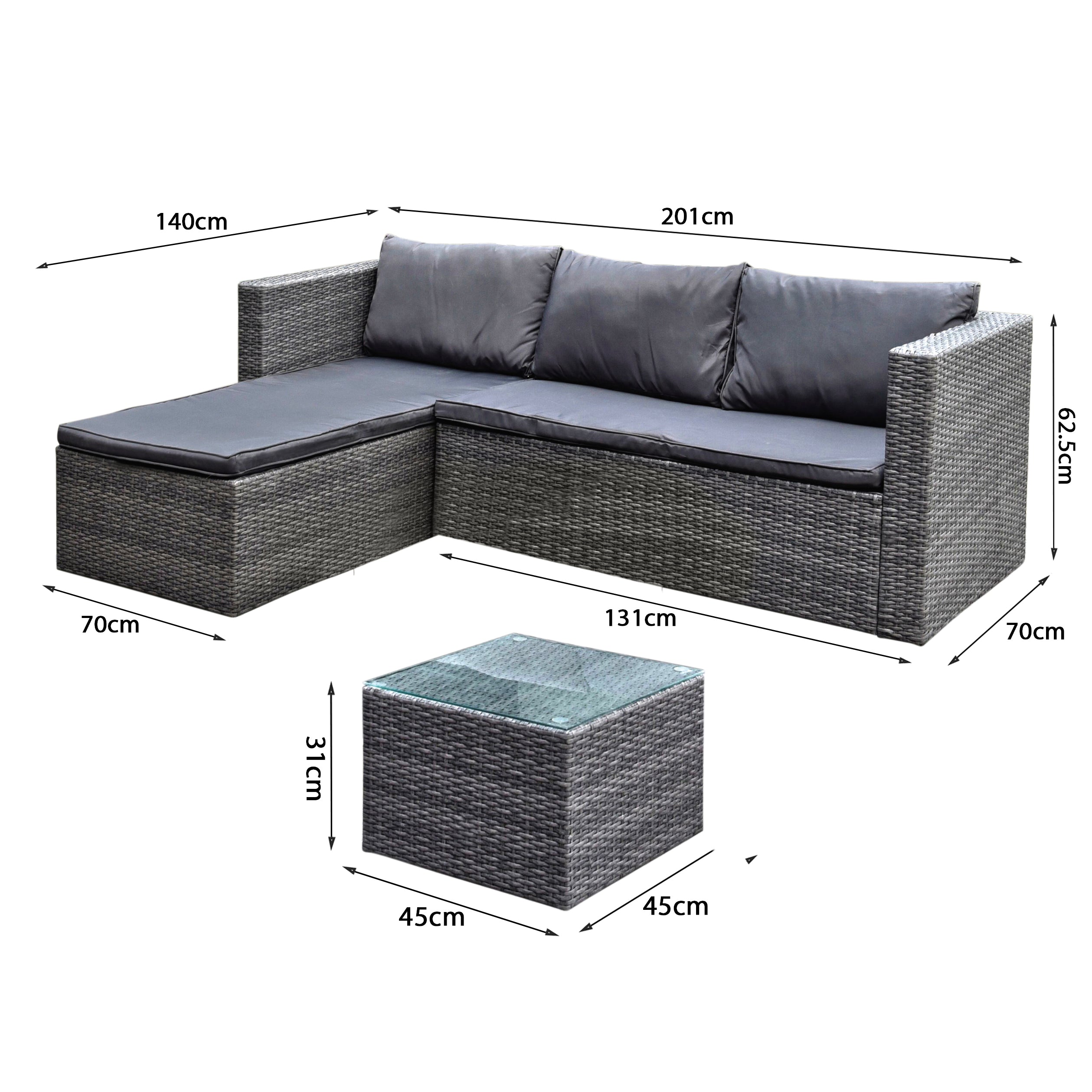 Trevi Rattan Corner Sofa With Chaise & Table Garden Furniture Set With Rain Cover