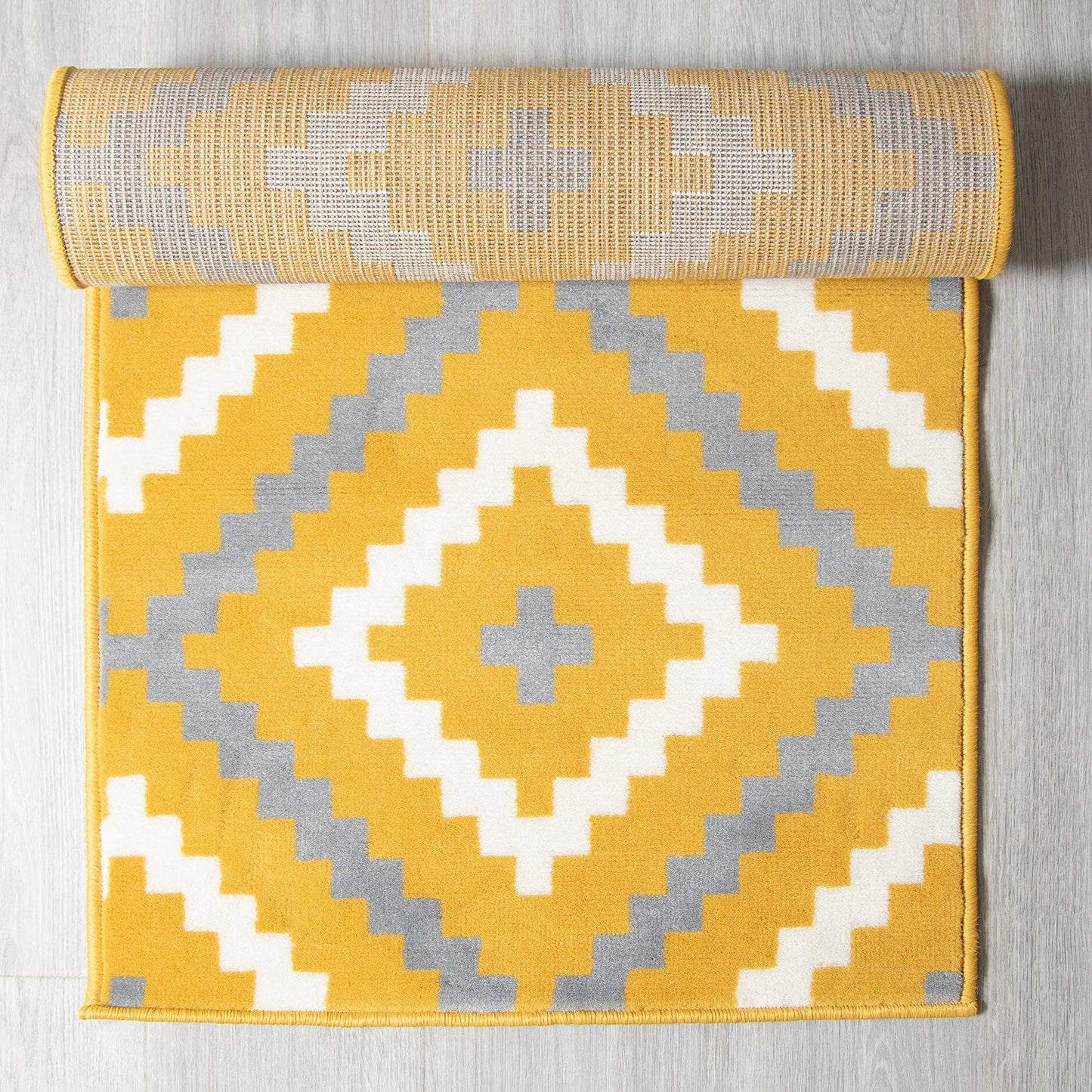 Yellow & Grey Geometric Tiles Stair Runner / Kitchen Mat - Texas (Custom Sizes Available)-5056150271796-Bargainia.com