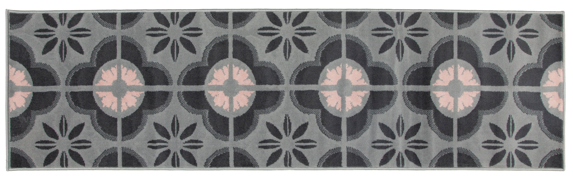 Pink & Grey Floral Tiles Stair Runner / Kitchen Mat - Texas (Custom Sizes Available)-5056150271437-Bargainia.com