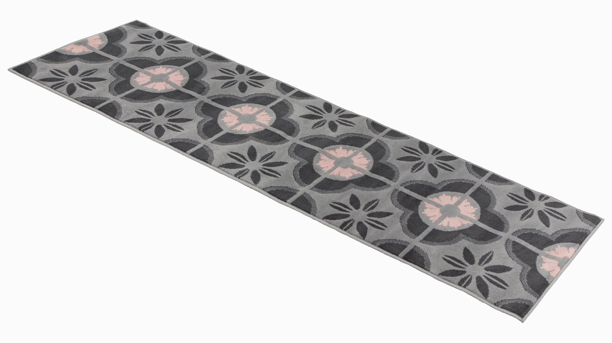 Pink & Grey Floral Tiles Stair Runner / Kitchen Mat - Texas (Custom Sizes Available)-5056150271437-Bargainia.com