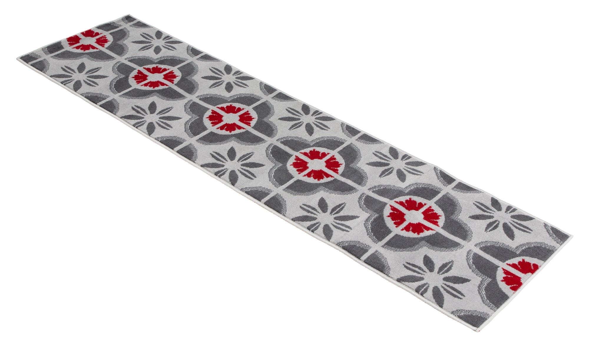 Red & Grey Floral Tiles Stair Runner / Kitchen Mat - Texas (Custom Sizes Available)-5056150271314-Bargainia.com