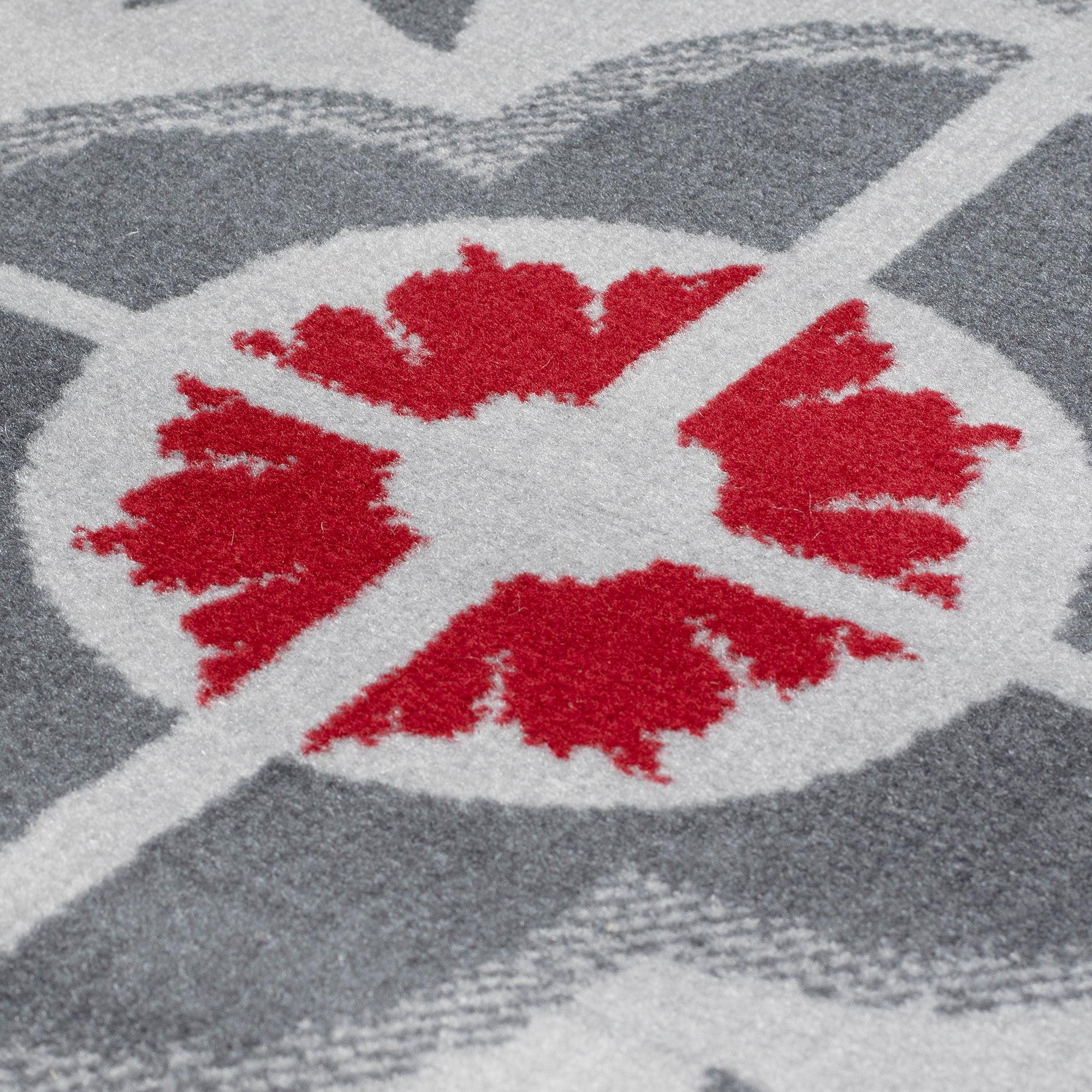 Red & Grey Floral Tiles Stair Runner / Kitchen Mat - Texas (Custom Sizes Available)-5056150271314-Bargainia.com