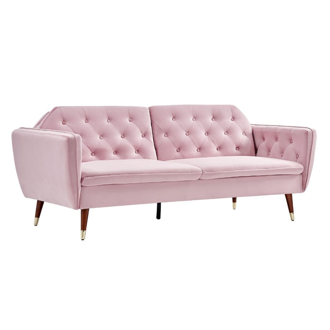 Victoria 3 Seater Velvet Click Clack Sofa Bed - Rose Pink-Bargainia.com