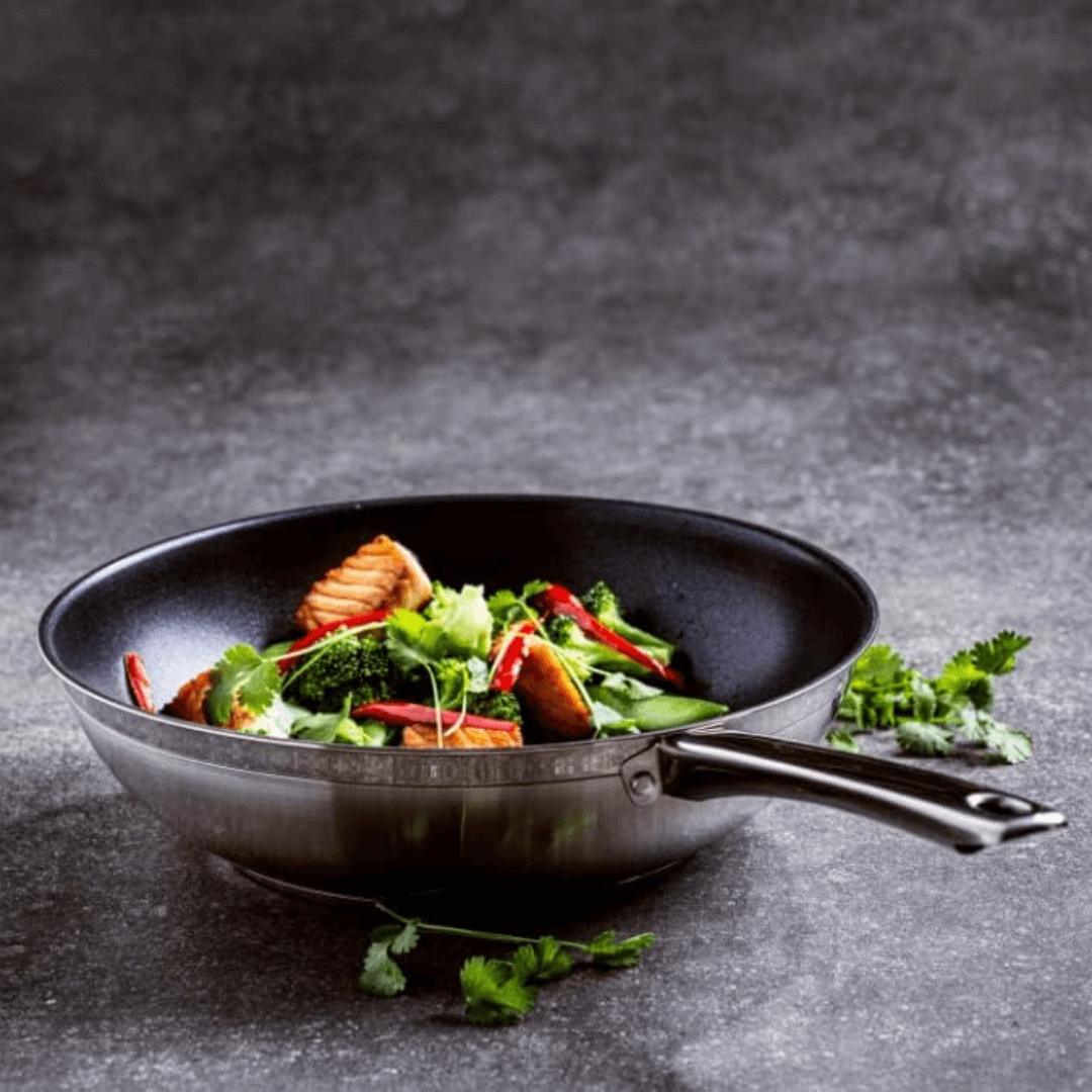 BK Allround Satin Stainless Steel Wok with Ceramic Non-Stick Coating - 28cm-8718311318876-Bargainia.com