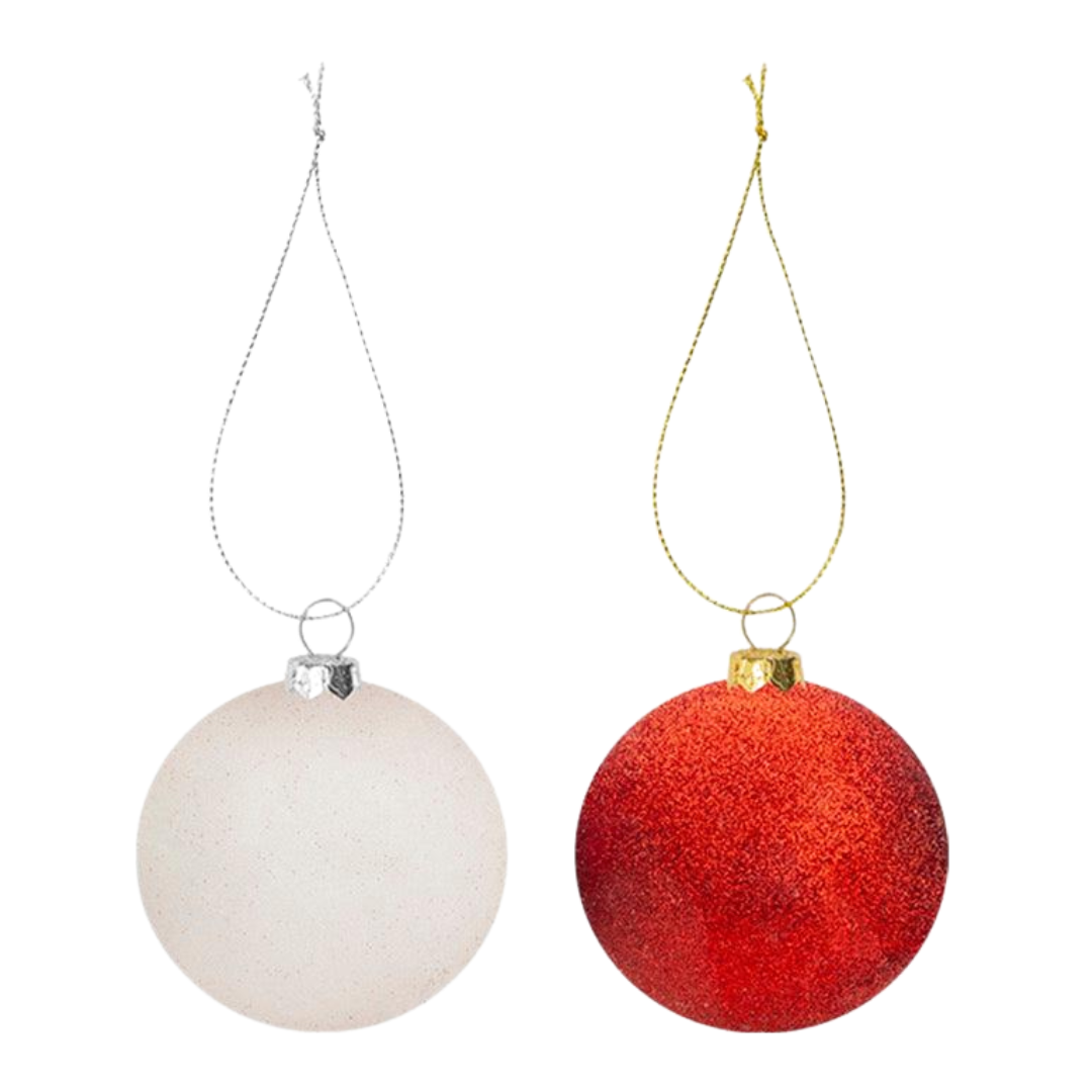 Large Baubles Red & White 10cm Shatterproof Set of 6