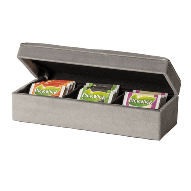 Gusta Tea Box Storage Velvet Grey 3 Compartments 24cm-8712628291938-Bargainia.com