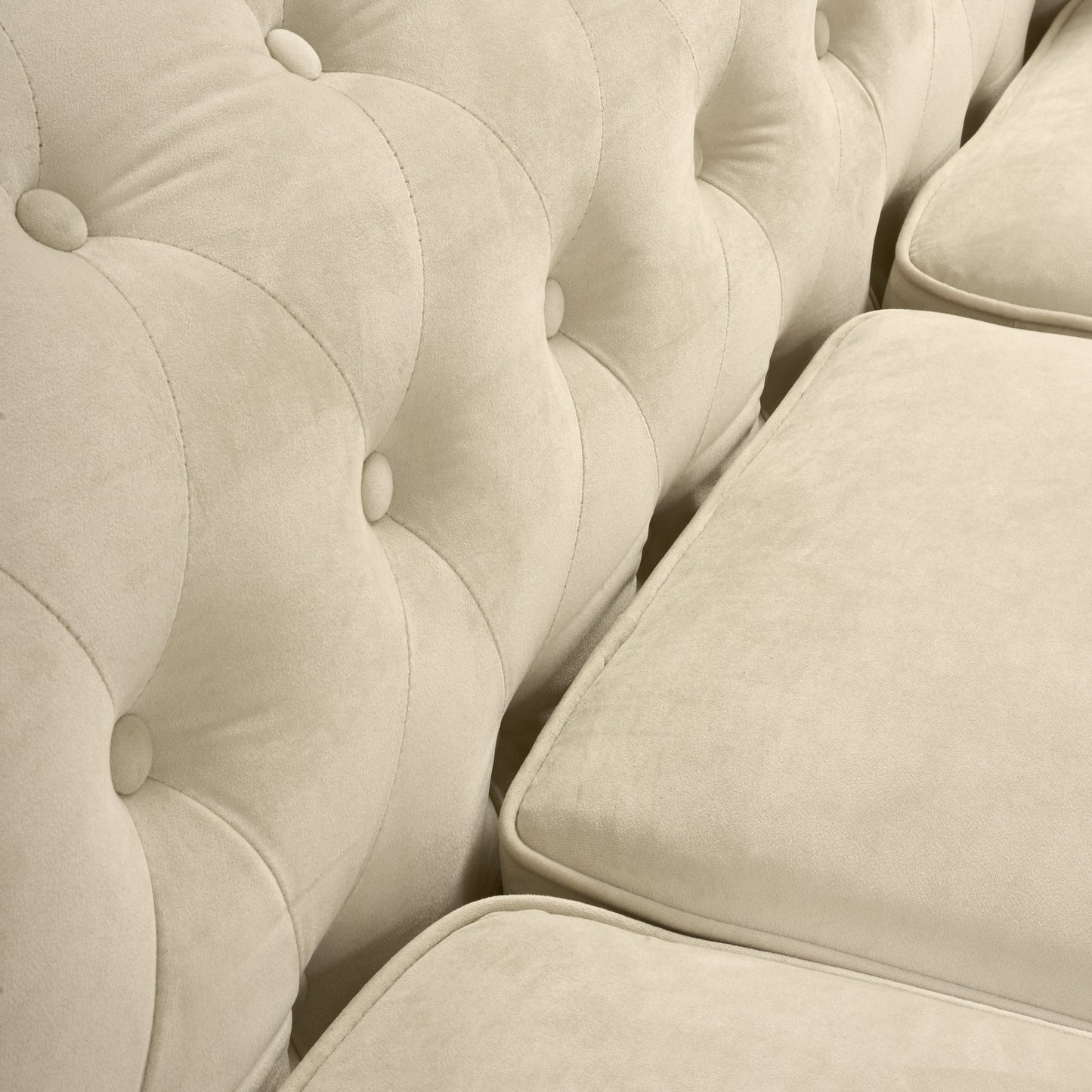 Velvet Chesterfield Sofa Suite - Cream-Bargainia.com