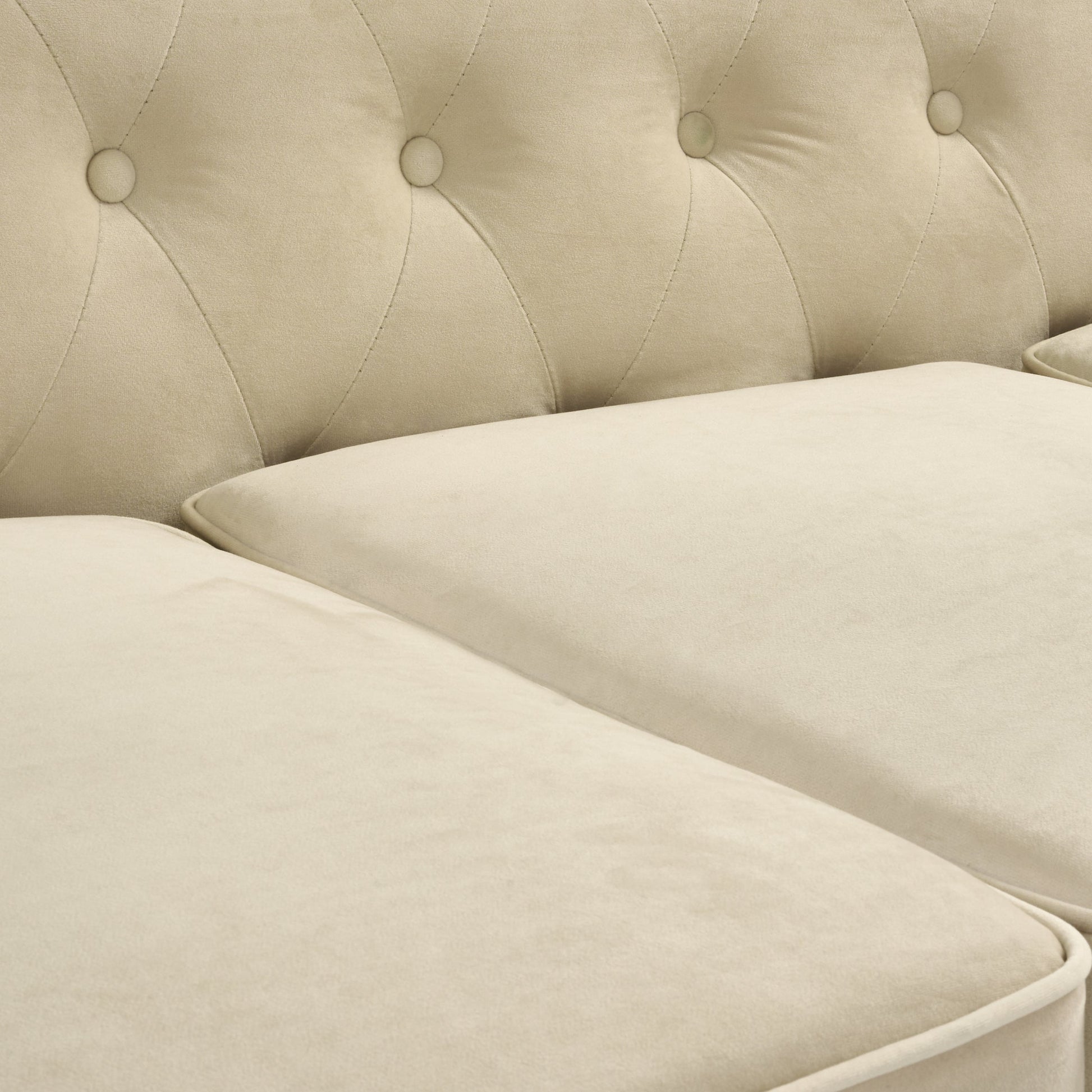 Velvet Chesterfield Sofa Suite - Cream-Bargainia.com