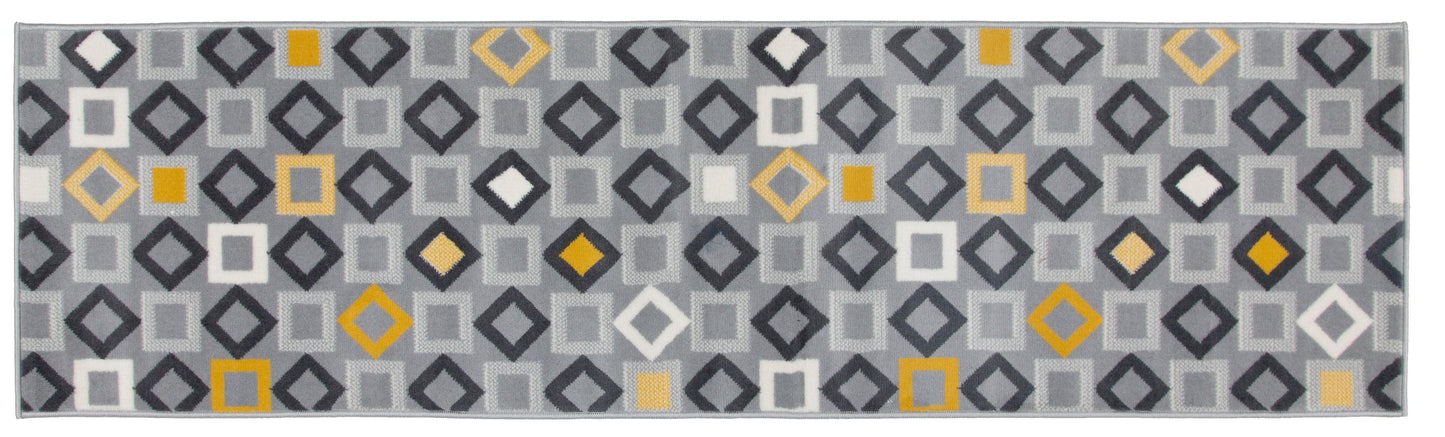 Gold, Grey & White Geometric Shapes Stair Runner / Kitchen Mat - Texas (Custom Sizes Available)-5056150272519-Bargainia.com