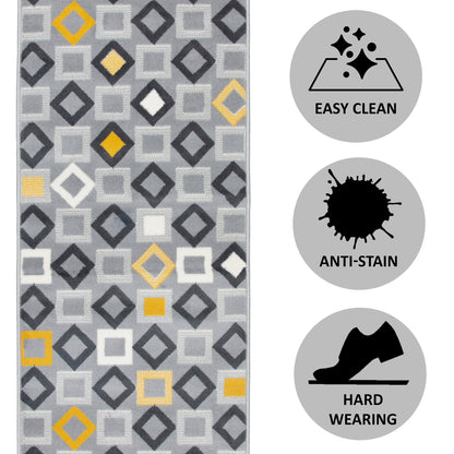 Gold, Grey & White Geometric Shapes Stair Runner / Kitchen Mat - Texas (Custom Sizes Available)-5056150272519-Bargainia.com