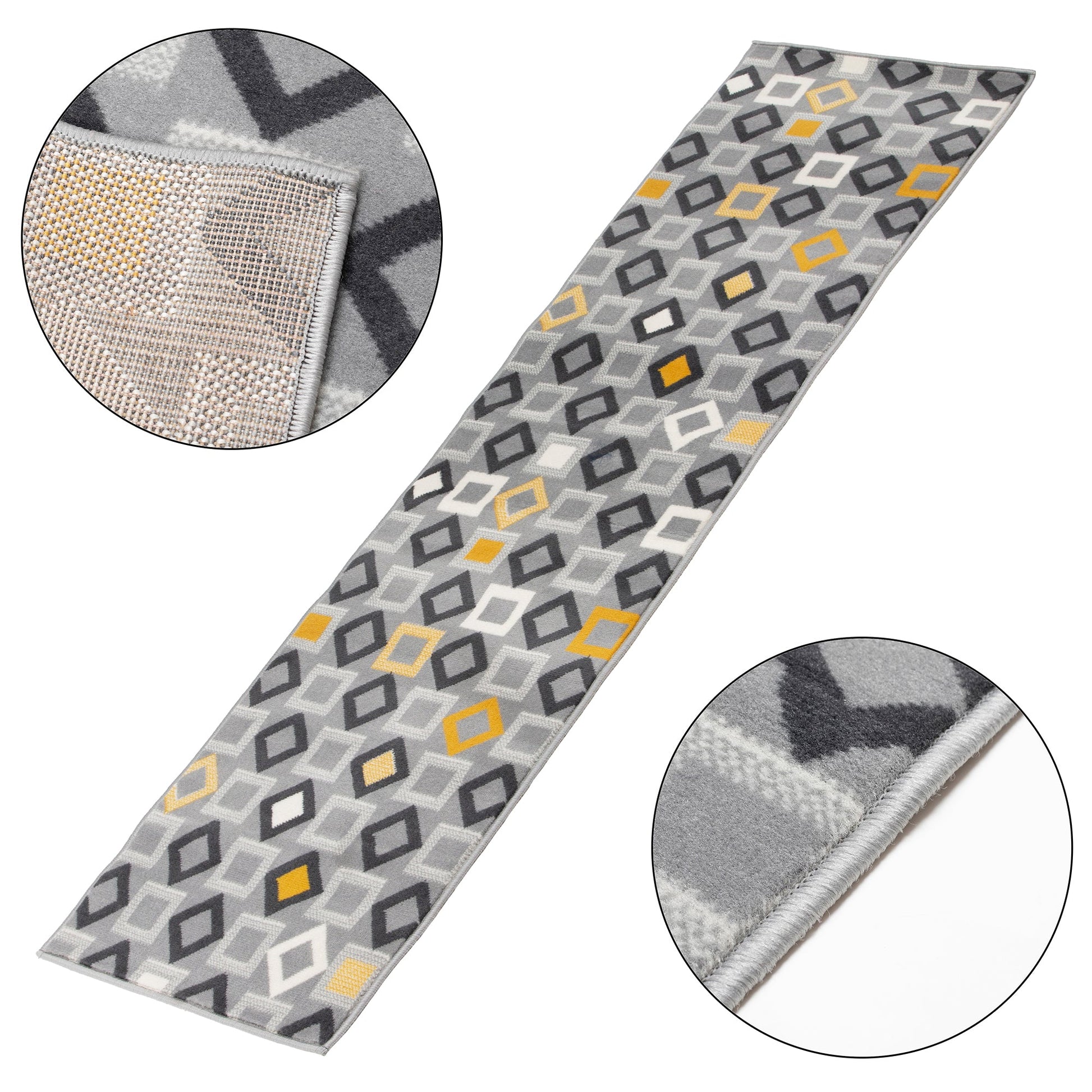 Gold, Grey & White Geometric Shapes Stair Runner / Kitchen Mat - Texas (Custom Sizes Available)-5056150272519-Bargainia.com