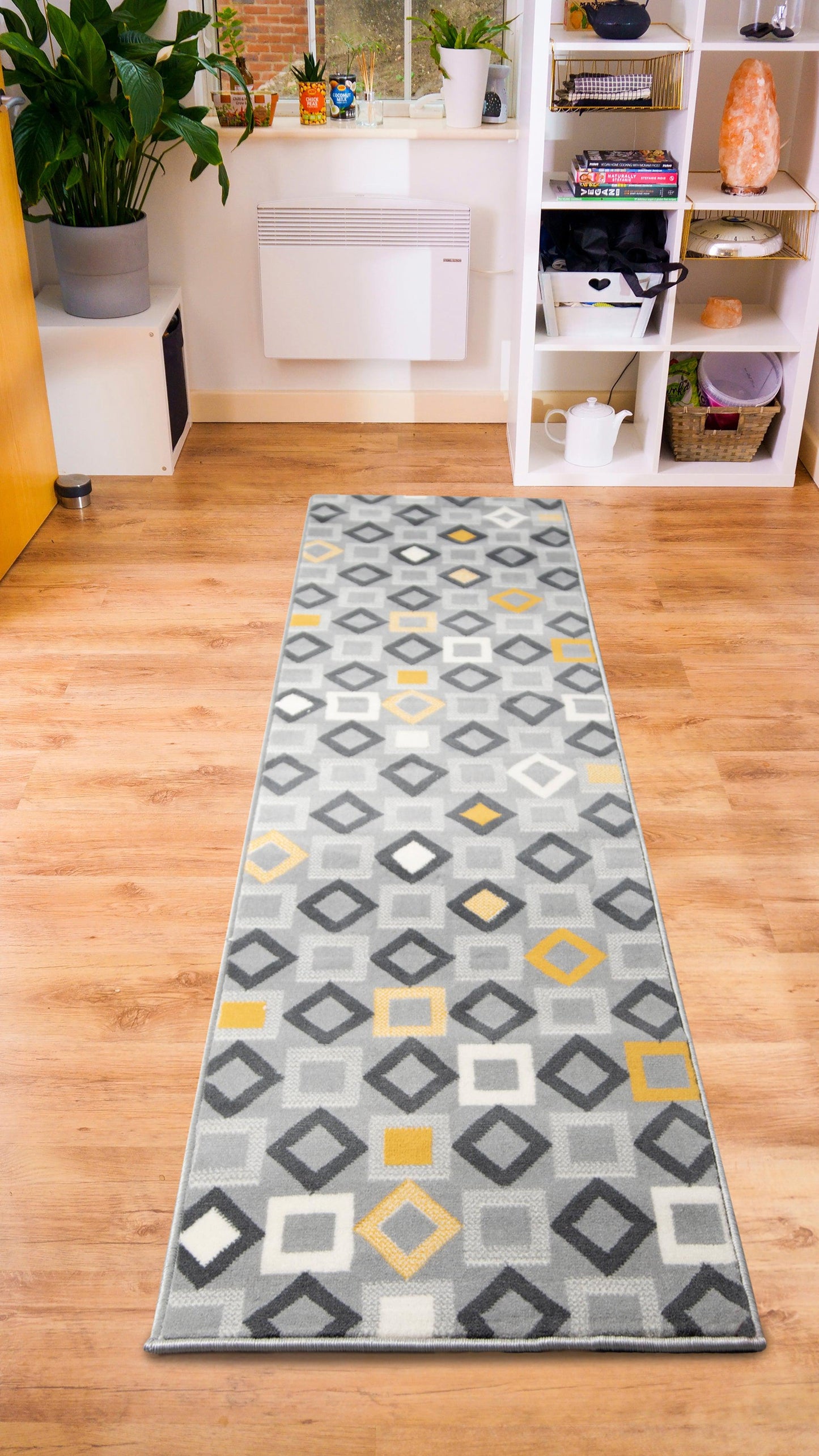 Gold, Grey & White Geometric Shapes Stair Runner / Kitchen Mat - Texas (Custom Sizes Available)-5056150272519-Bargainia.com