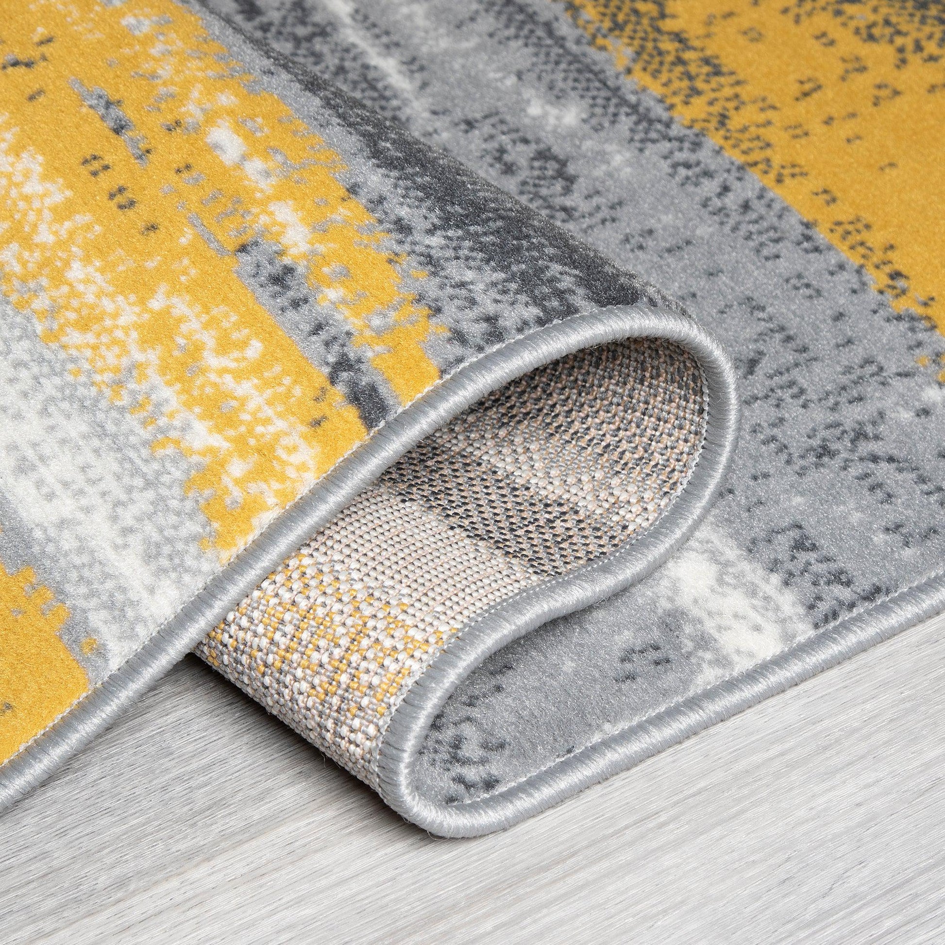 Yellow, Grey & White Abstract Lines Stair Runner / Kitchen Mat - Texas (Custom Sizes Available)-5056150270836-Bargainia.com