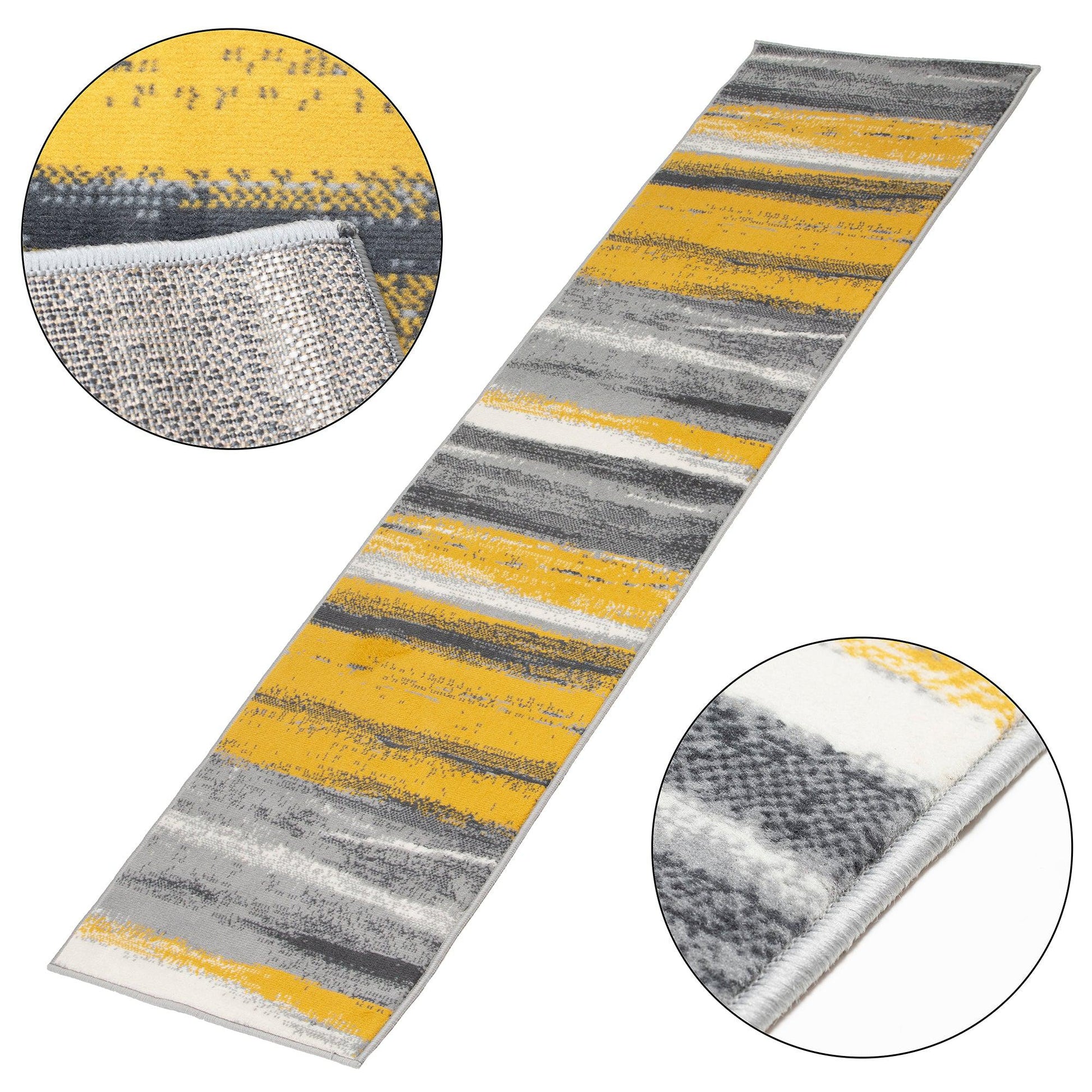 Yellow, Grey & White Abstract Lines Stair Runner / Kitchen Mat - Texas (Custom Sizes Available)-5056150270836-Bargainia.com