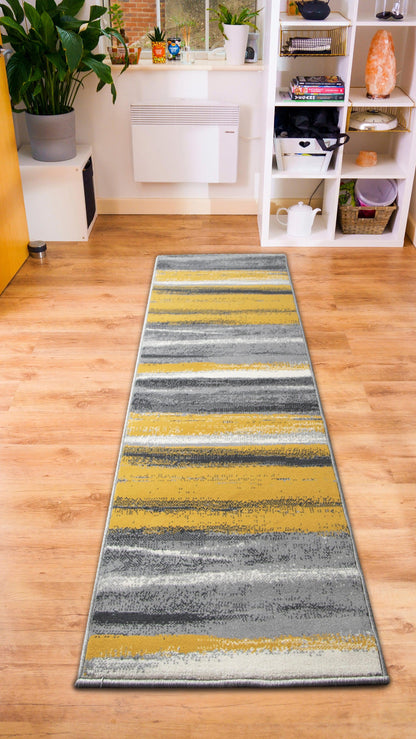 Yellow, Grey & White Abstract Lines Stair Runner / Kitchen Mat - Texas (Custom Sizes Available)-5056150270836-Bargainia.com