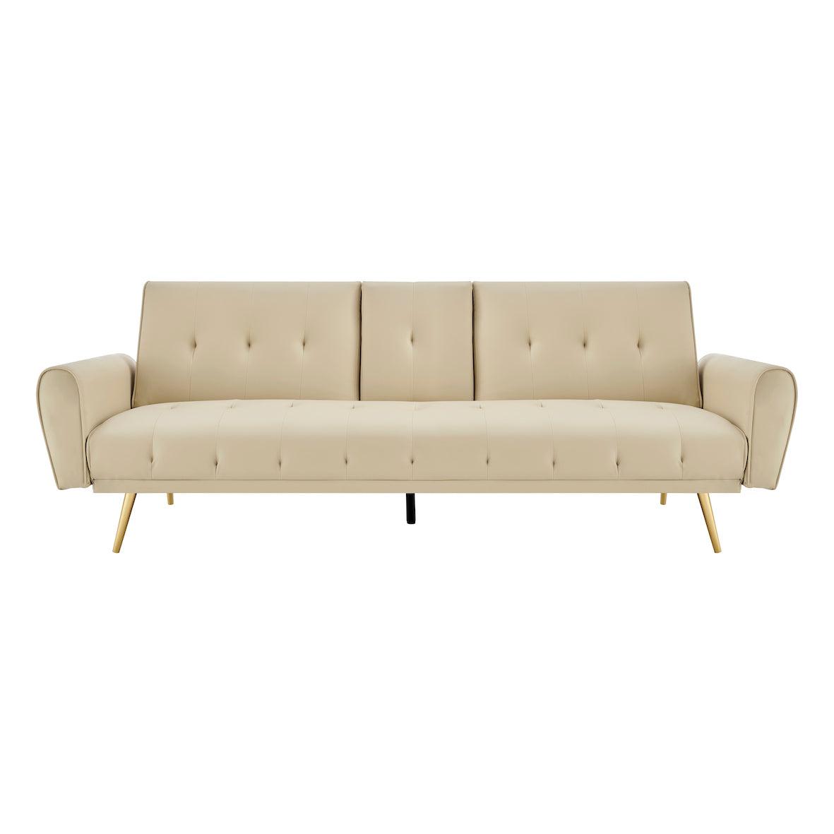 Lora 3 Seater Faux Leather Click Clack Sofa Bed with 2 Cup Holders - Beige-5056536103901-Bargainia.com