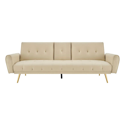 Lora 3 Seater Faux Leather Click Clack Sofa Bed with 2 Cup Holders - Beige-5056536103901-Bargainia.com