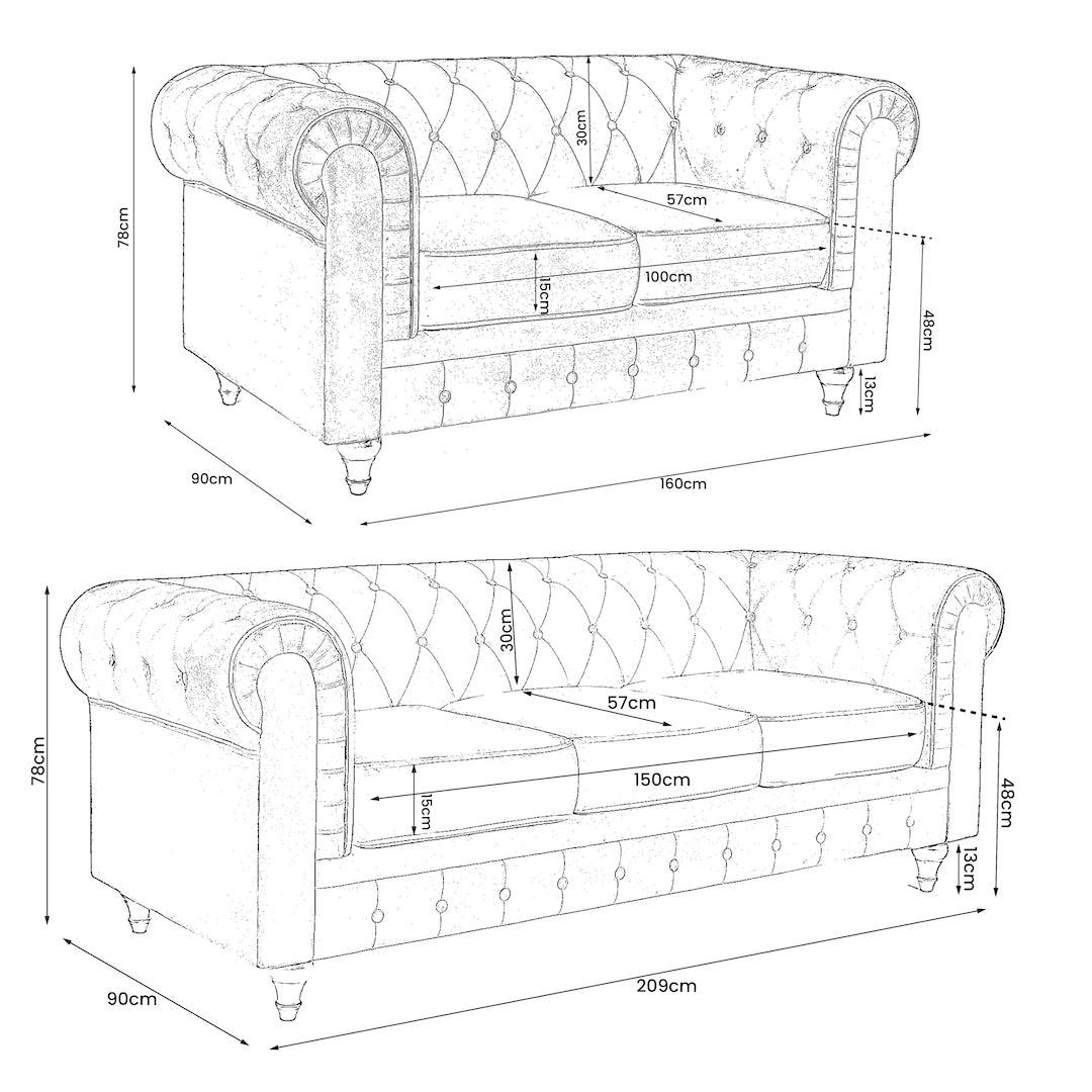 Faux Leather Chesterfield Sofa Suite - Brown-Bargainia.com