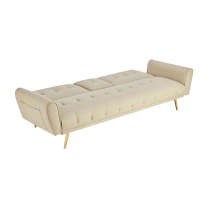 Lora 3 Seater Faux Leather Click Clack Sofa Bed with 2 Cup Holders - Beige-5056536103901-Bargainia.com